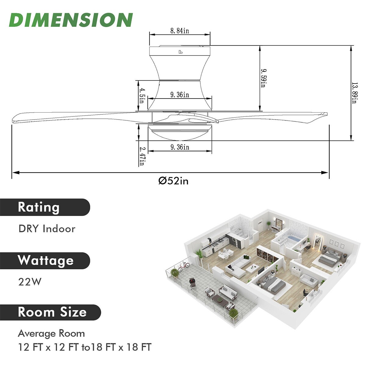 WELLFOR DFJ10181US-DK Ceiling-Fans - View #10