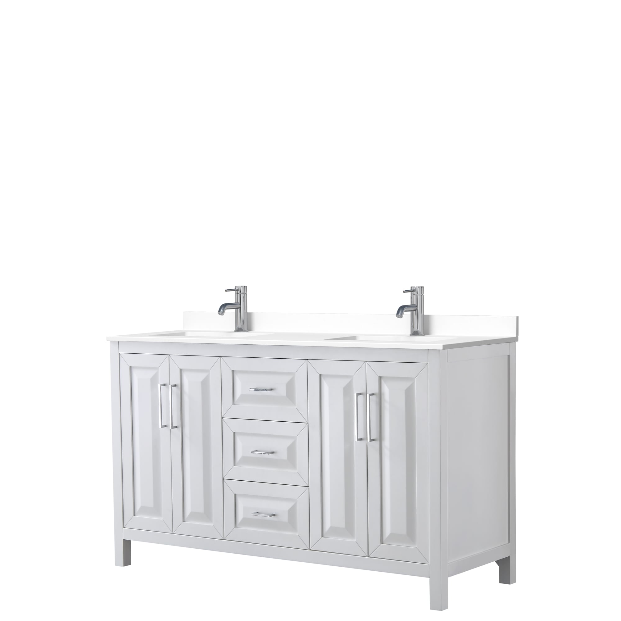 Wyndham Collection WCV252560DWHWCUNSMXX Daria 60-in White with Polished Chrome Trim Undermount Double sink Bathroom Vanity with White Cultured Marble Cultured marble Top