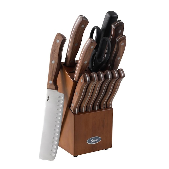 Oster Whitmore 14 Piece Stainless Steel Blade Cutlery Set with Walnut  Handle - Brown, Full Tang, Grip Handle, Knife Set in the Cutlery department  at