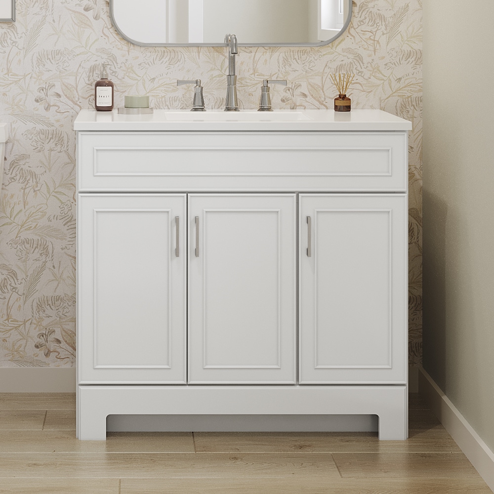 Style Selections C51136 Esterbrook 36-in True White Single Sink Bathroom Vanity with White Cultured Marble Top