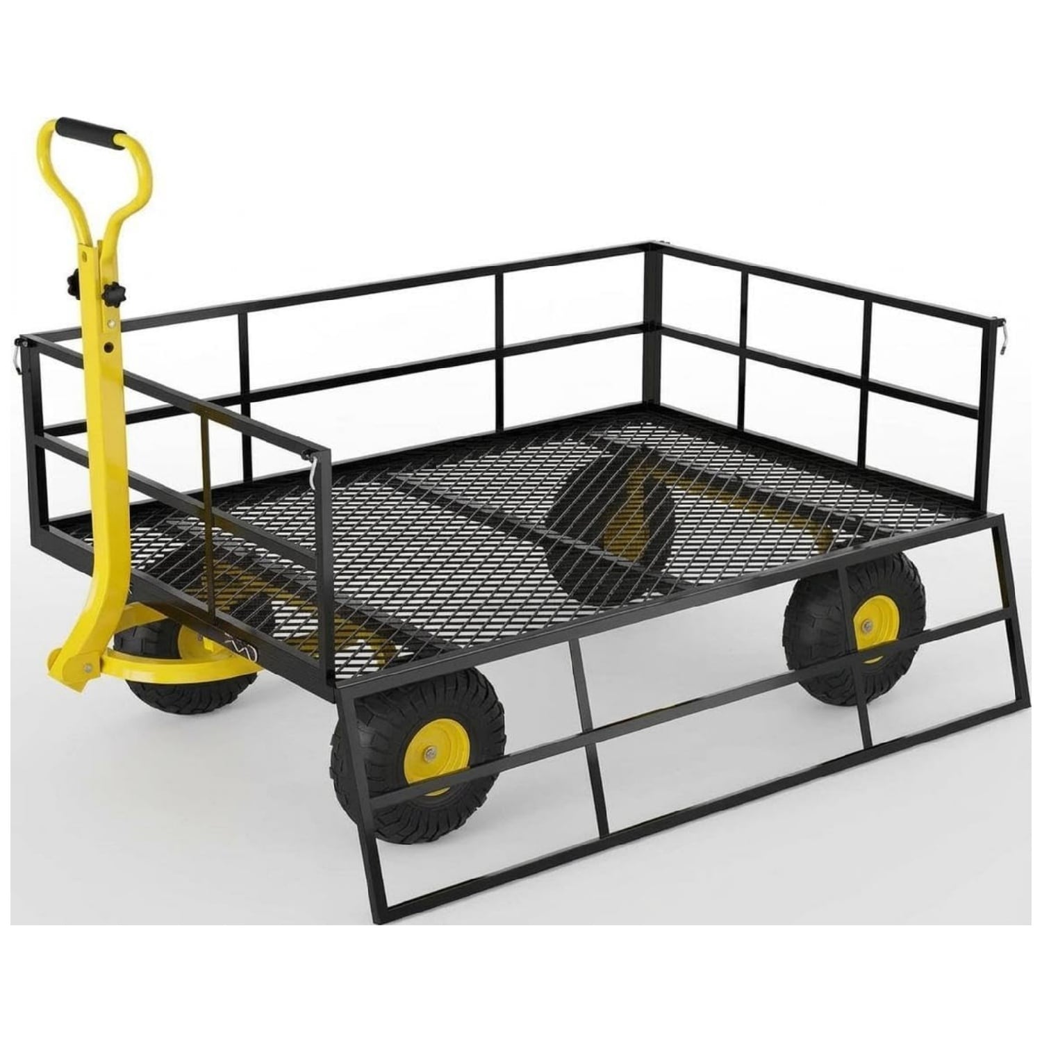 Garvee Heavy Duty Steel Garden Cart 1200 LBS Load Capacity Garden Wagon with 10 inch Tire and 180degrees Rotating Handle Attach to ATV or Tractor Black and Yellow