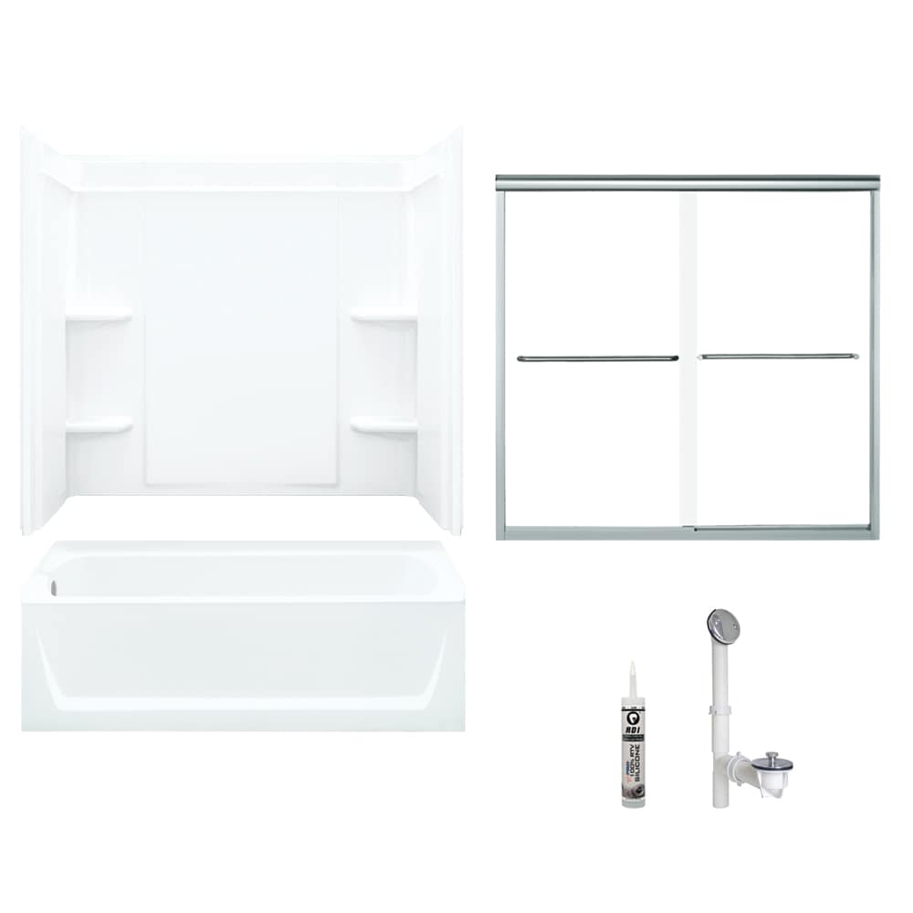 Ensemble 32-in x 60-in x 75-in White 5-Piece Bathtub and Shower Combination Kit (Left Drain) Drain Included | - Sterling 7132L-5405SC-BD-0