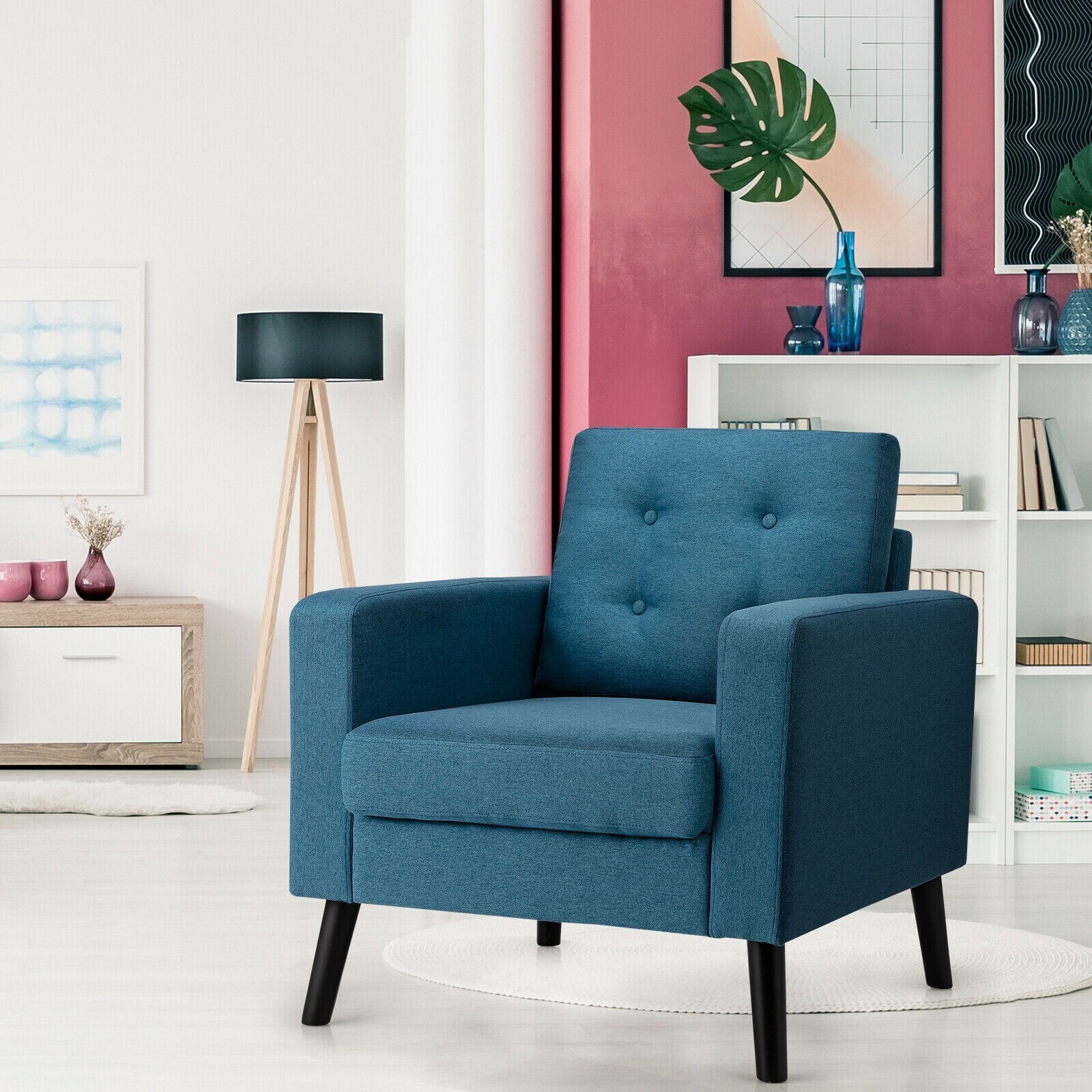 WELLFOR Cy Accent Chairs Casual Blue Linen Contemporary Accent Chair in ...
