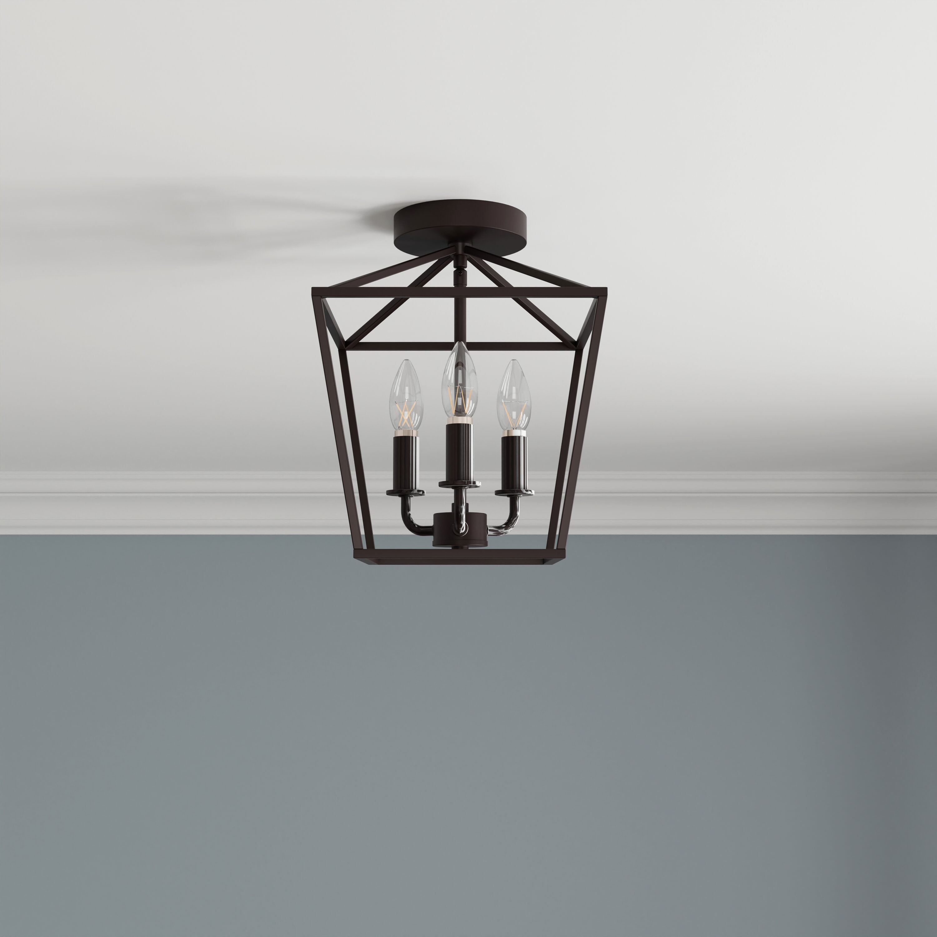 allen + roth CH31-3BZ Lane 3 -Light 10-in Matte Bronze Indoor/Outdoor Semi Flush Mount Light