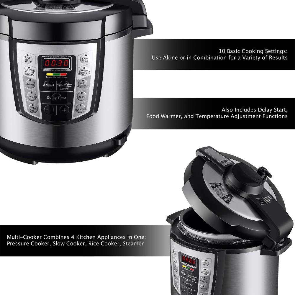 Power Pressure Cooker XL - 6 Quart Programmable (5.7 Liter) Silver/Black