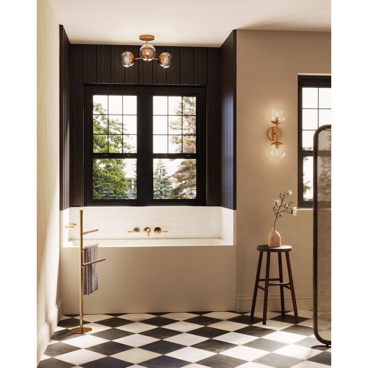 22" Brushed Bronze Semi-Flush Mount Light with Clear Glass Globe Shades
