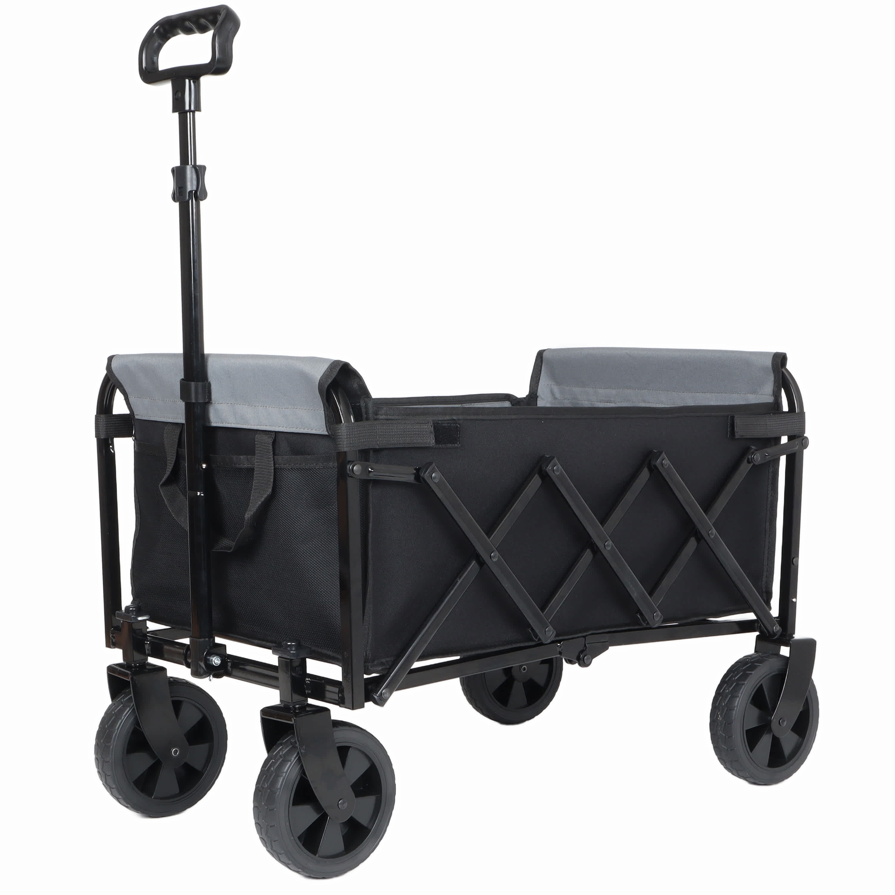 Vynxaria All in One Convertible Folding 4 Wheel Trolley Bench Seat Dog Leash Heavy Duty Utility Trolley Black and Gray #LESX3300DJHYCTC016