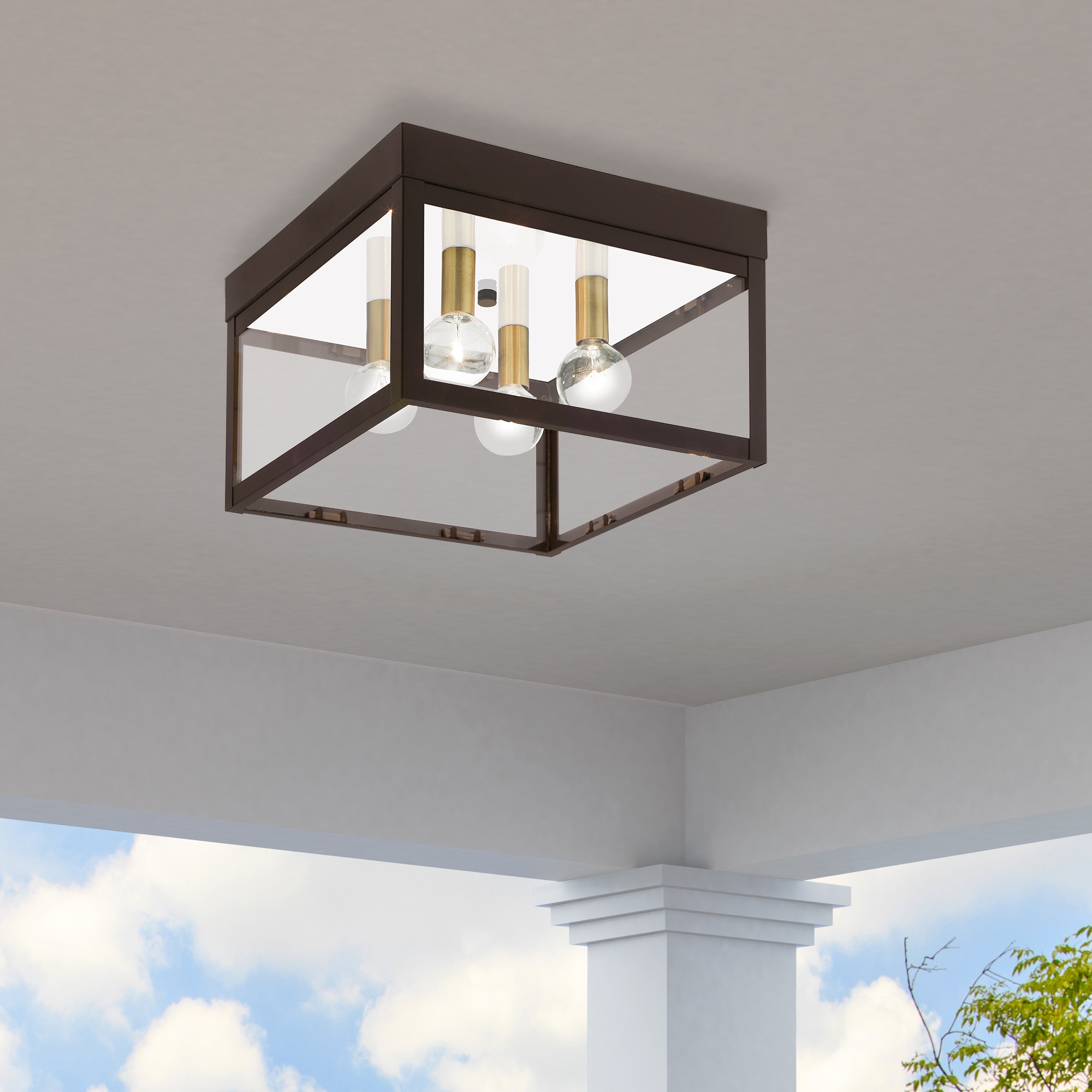 Bronze Nyack Clear Glass 4-Light Outdoor Ceiling Mount