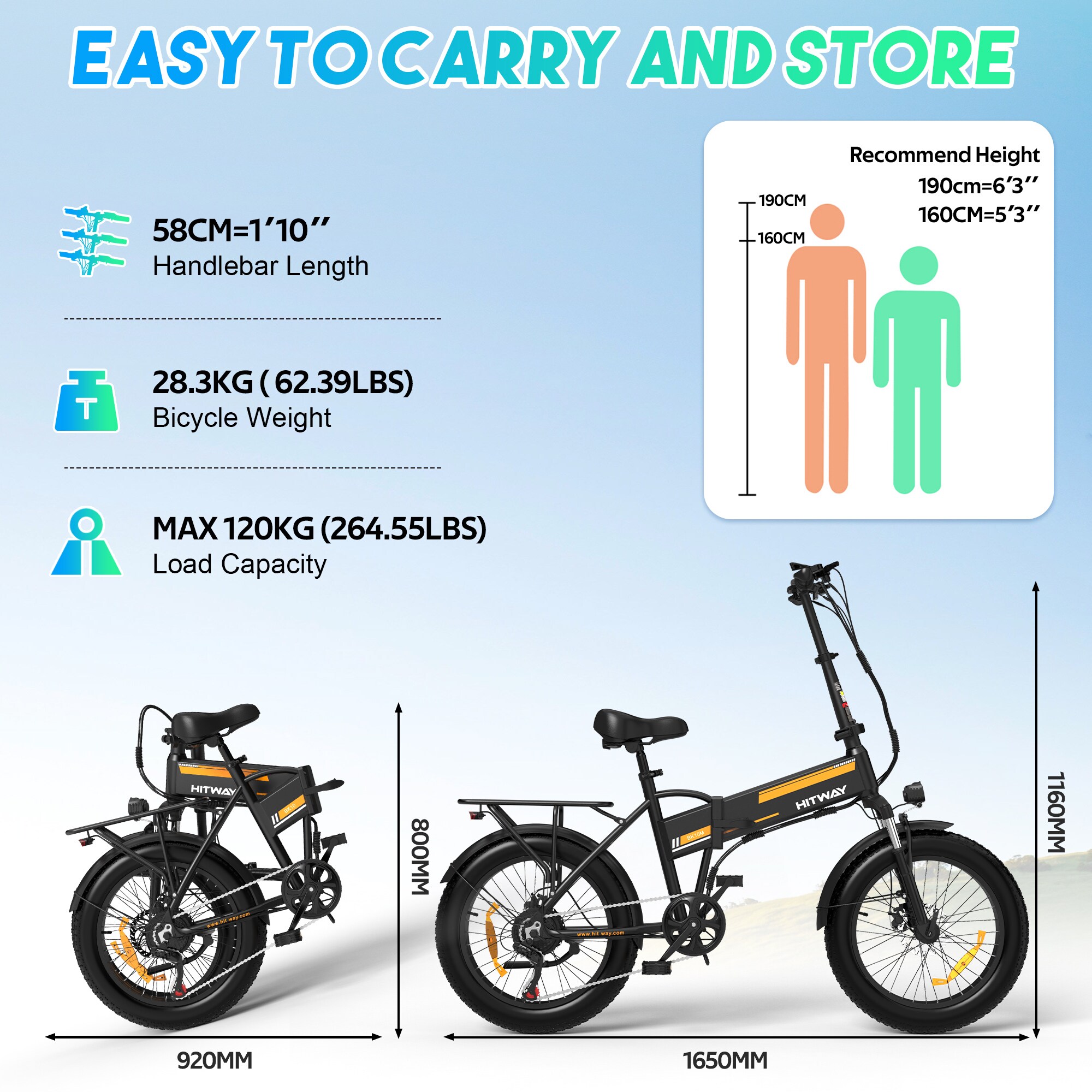 750W Electric Fat Tire E-Bike, 20-in Wheel, 7-Speed, Full 