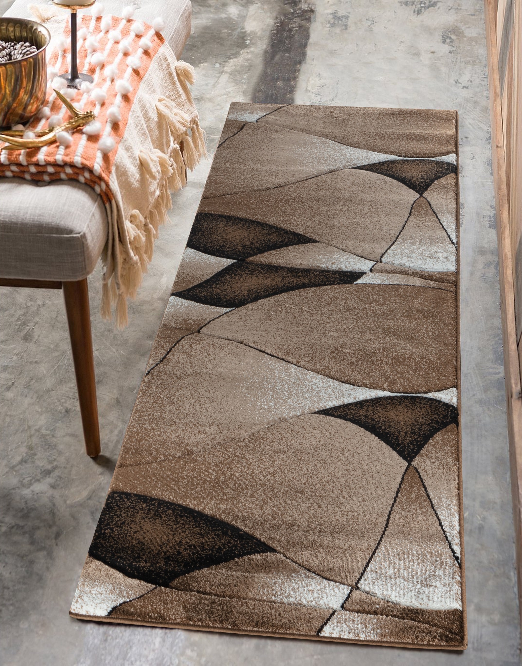 MDA Rugs OR10212 Orelsi 2 x 12 (ft) Polypropylene Brown Rectangular Indoor Abstract Runner rug