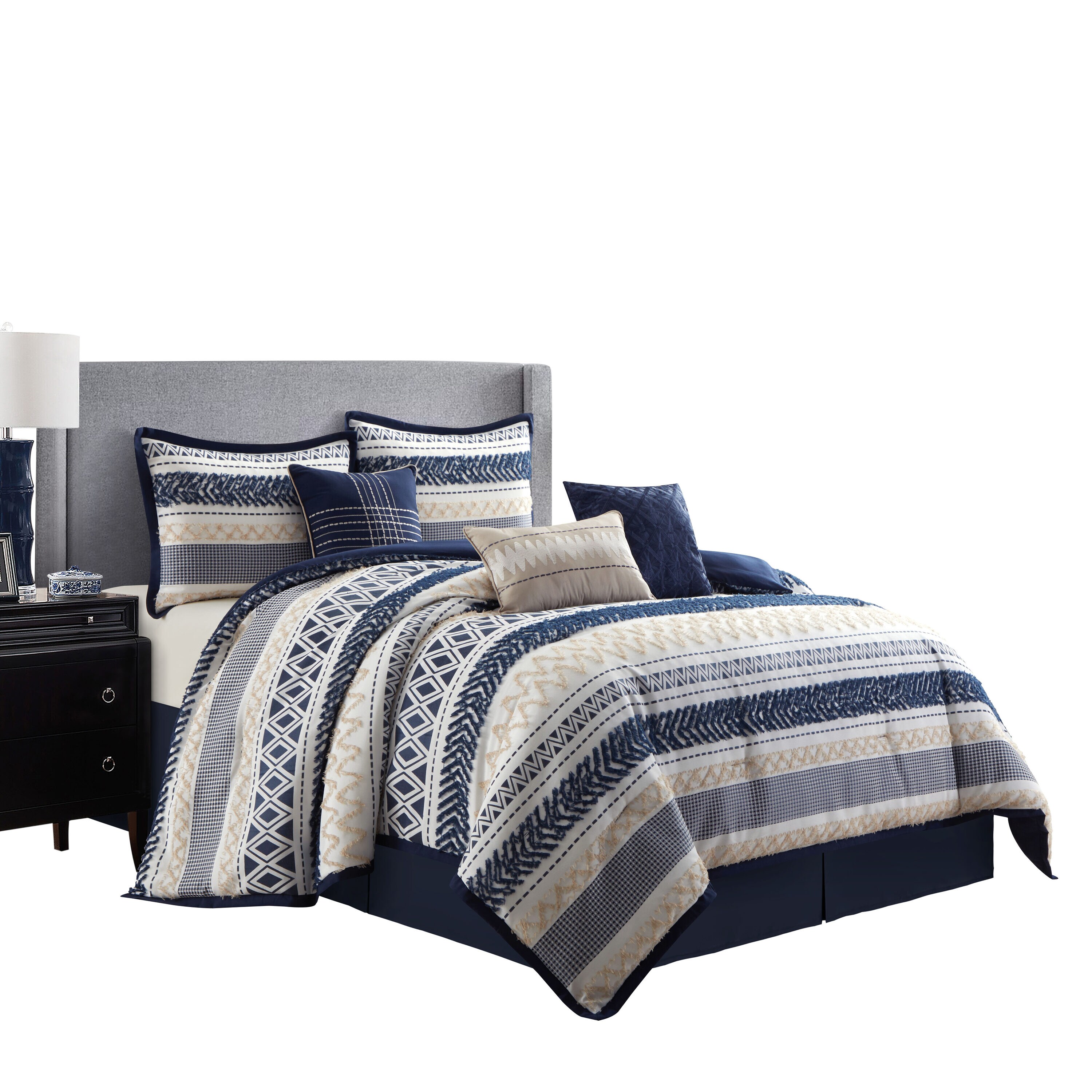 Grand Avenue 7-Piece Navy Queen Comforter Set in the Bedding Sets