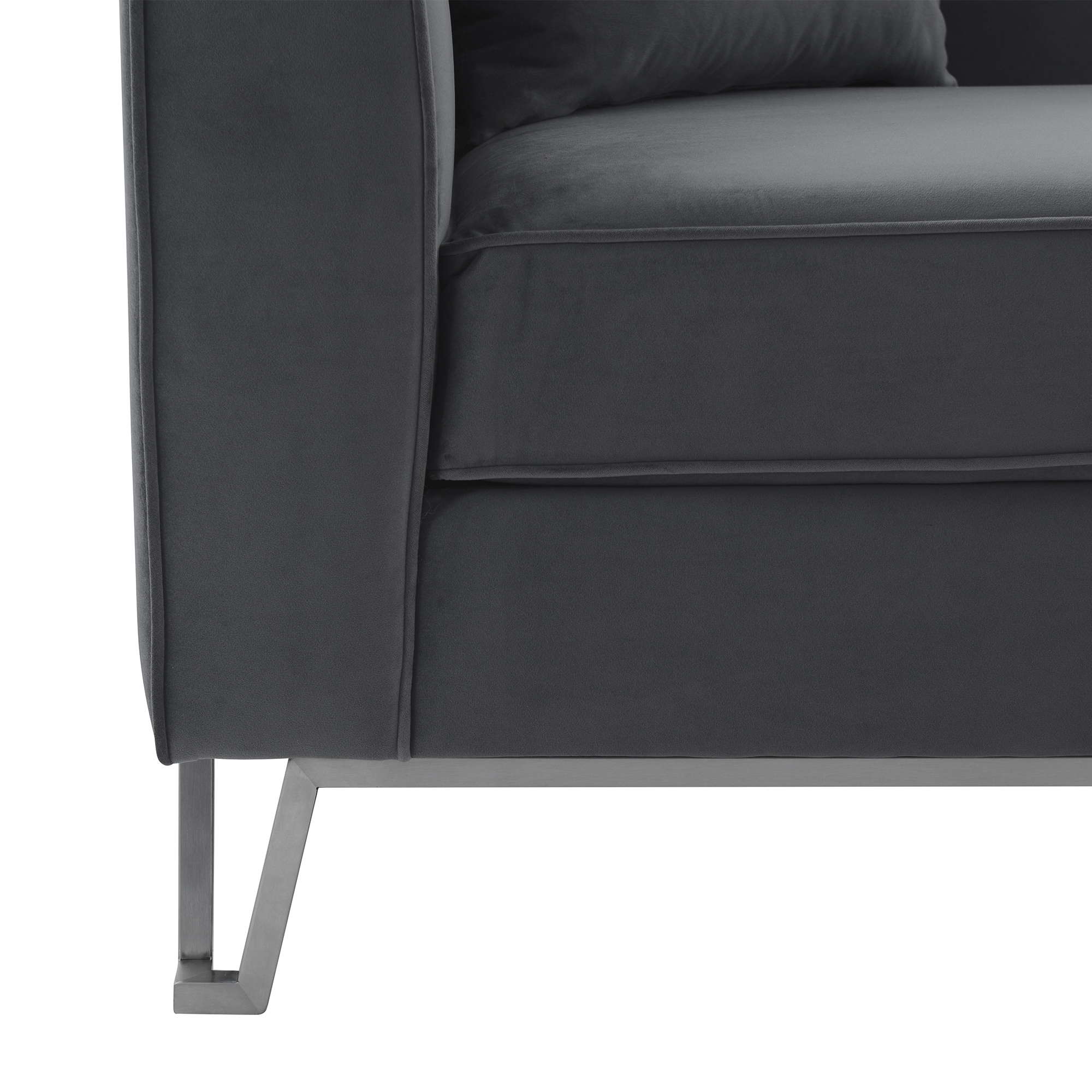 Elegant 90" Gray Leather Tufted Sofa with Wooden Accents
