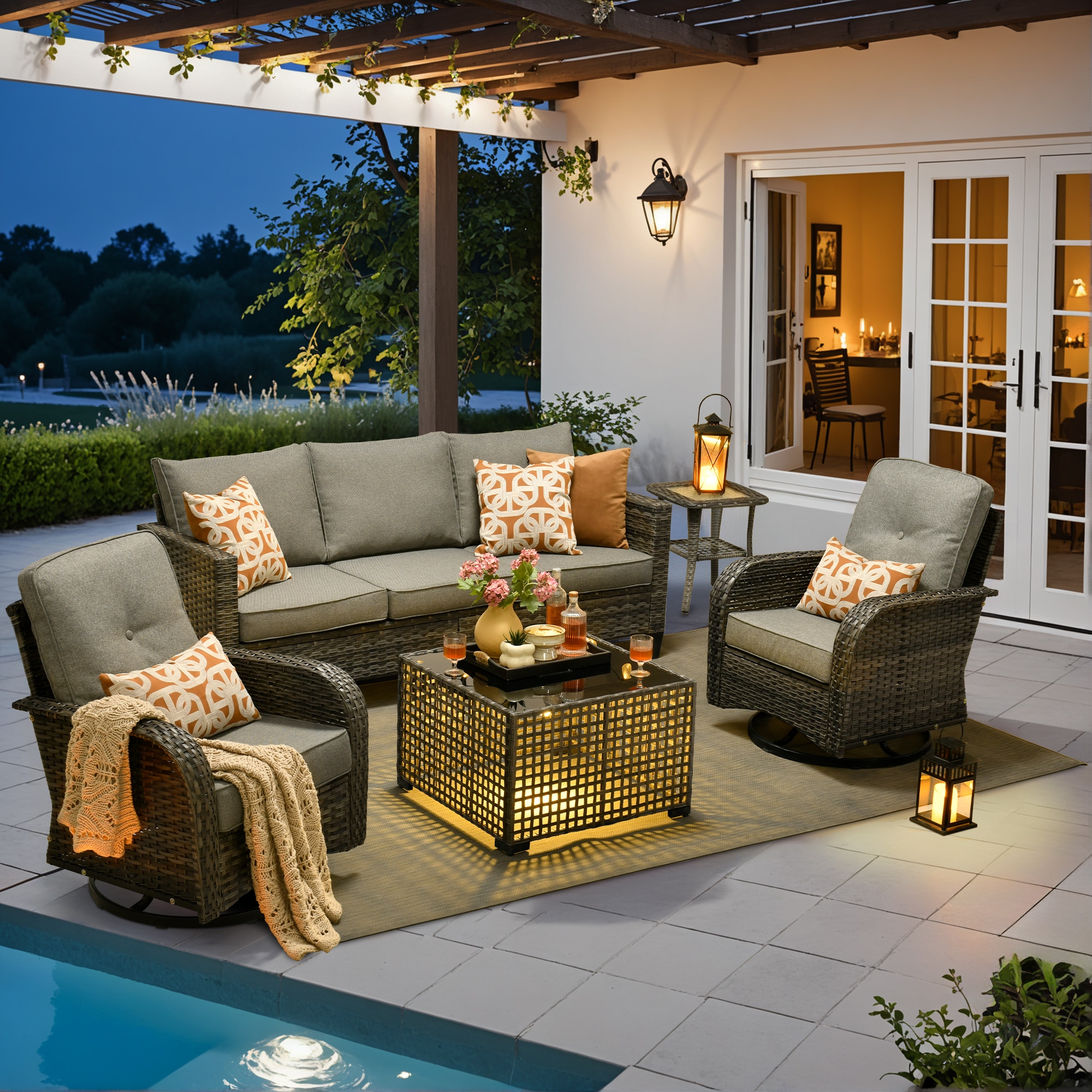ALTRIGUS 6LYZGNCNEWGRS20051AL 5 -Piece Wicker Patio Sofa Conversation Set with Dark Gray Cushions