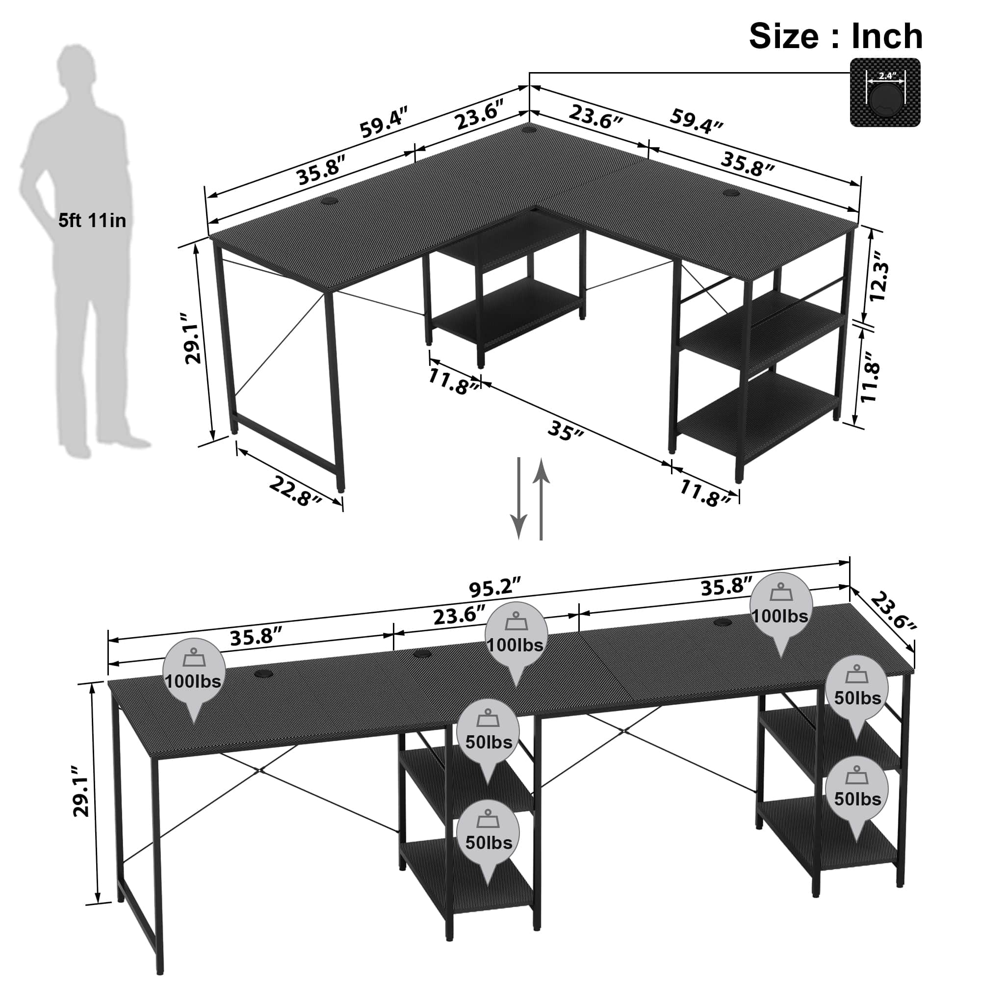 Bestier LOW-15158-D31GAM desks - View #3
