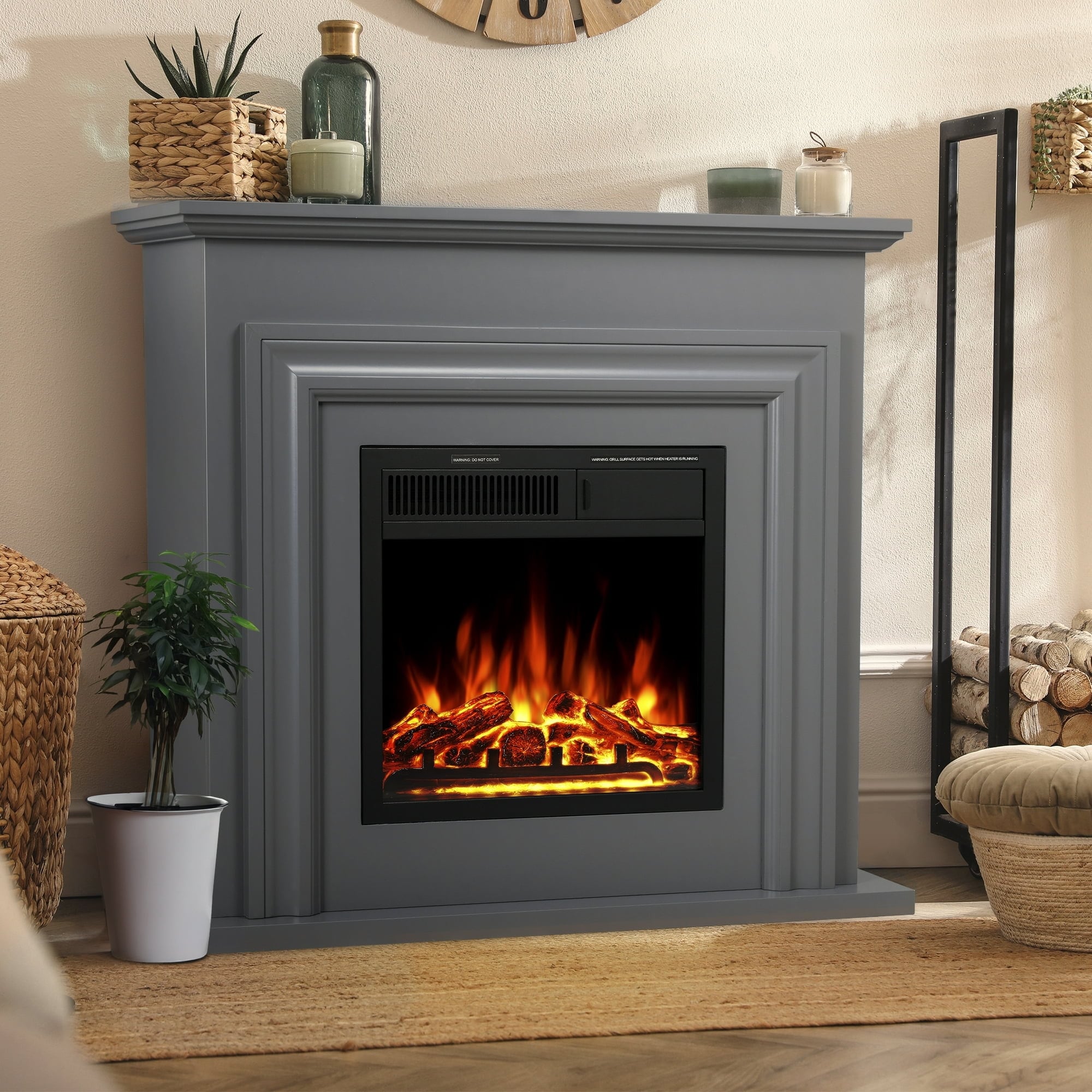 COWSAR M027GY-GRAY 36.14-Inches W Grey Free standing Infrared quartz Corner or flat wall Electric Fireplace with Remote Control Included