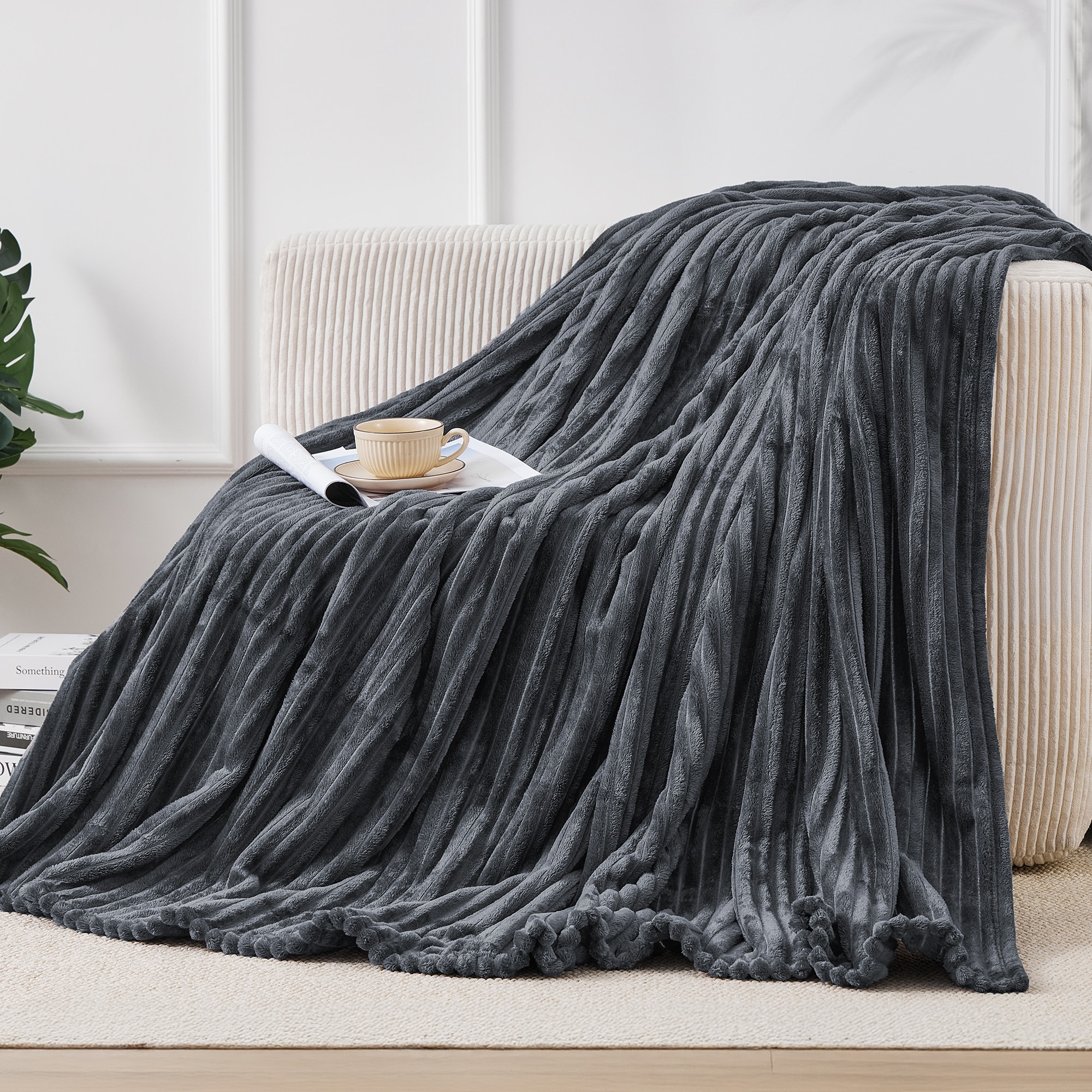 Serwall SWNMBL-LG-F All Season Textured Stripe Throw Blanket Ultra Soft Comfort for Couch Bed or Outdoor Use