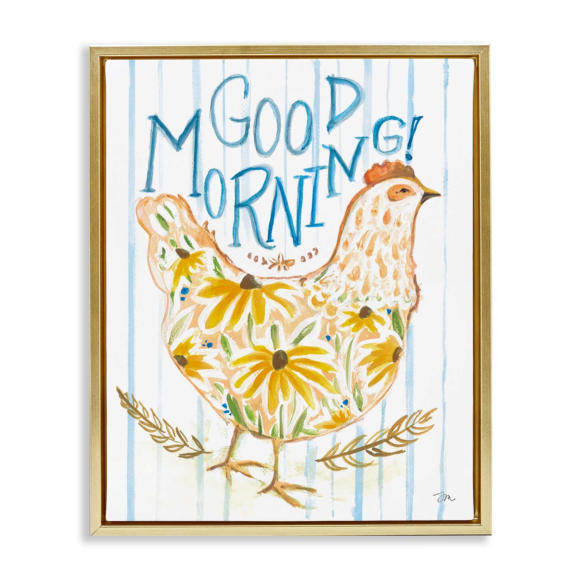 Stupell Industries BS-707-FFG-24X30 Good Morning Farmhouse Hen Gold Framed Floater Canvas Wall Art By Jessica Mingo 25 x 31