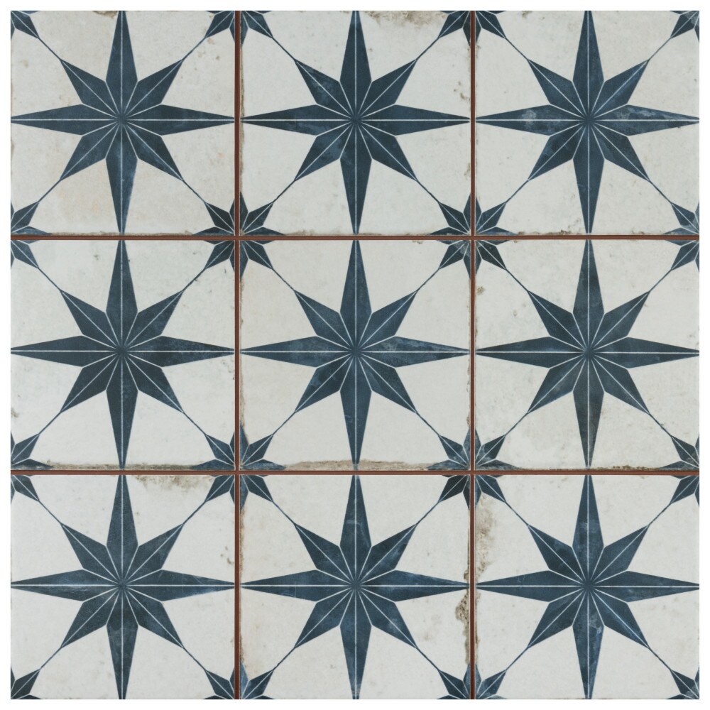 Affinity Tile Harmonia Kings Star Blue 13-in x 13-in Matte Ceramic  Encaustic Floor and Wall Tile (12-sq. ft/ Carton) in the Tile department at