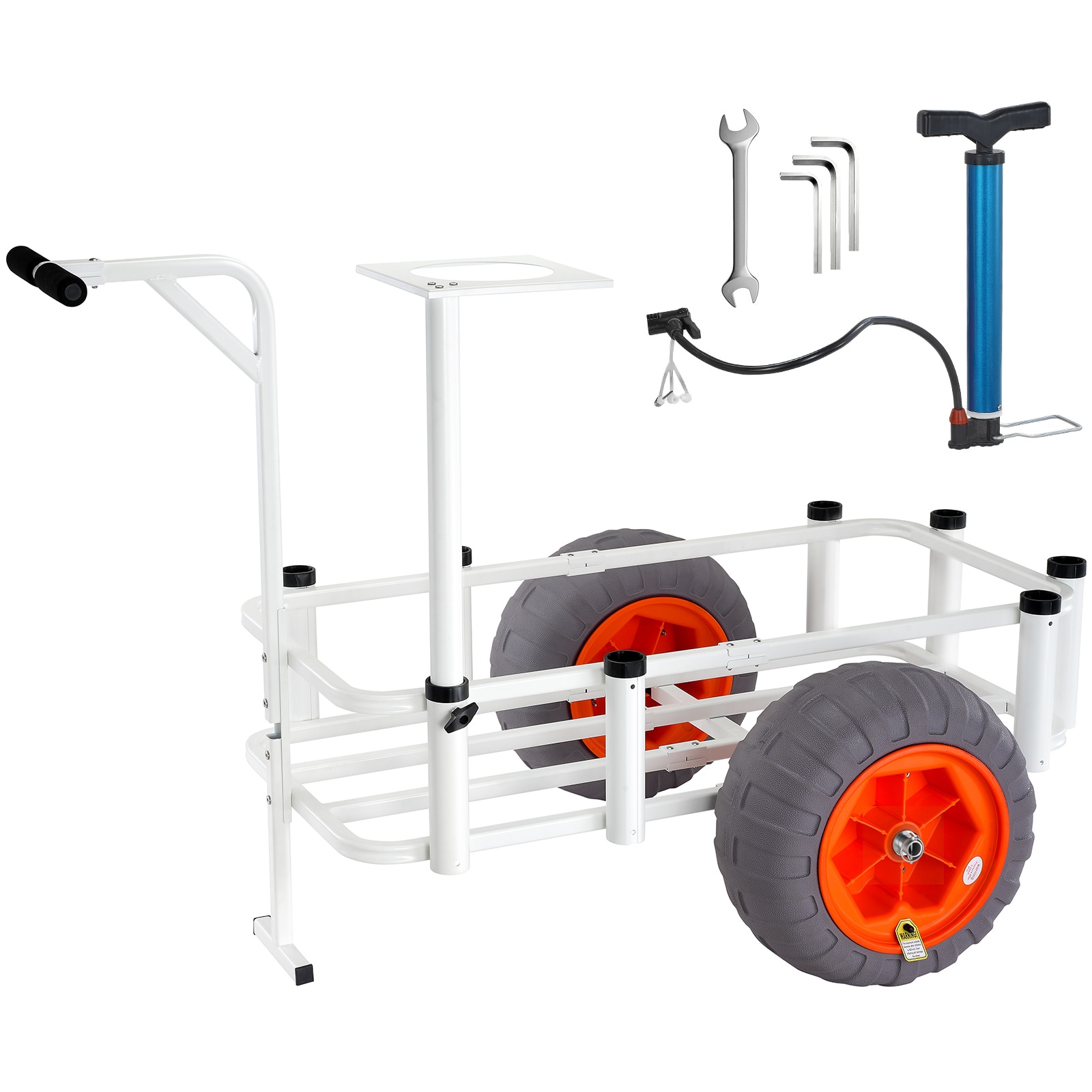 VEVOR Beach Fishing Cart 350 lbs Load Capacity Fish and Marine Cart with Two 16in Big Wheels PU Balloon Tires for Sand Heavy-Duty Aluminum Pier Wagon Trolley with 8 Rod Holders for Fishing Picnic #SCLLKYJC15YC04297V0