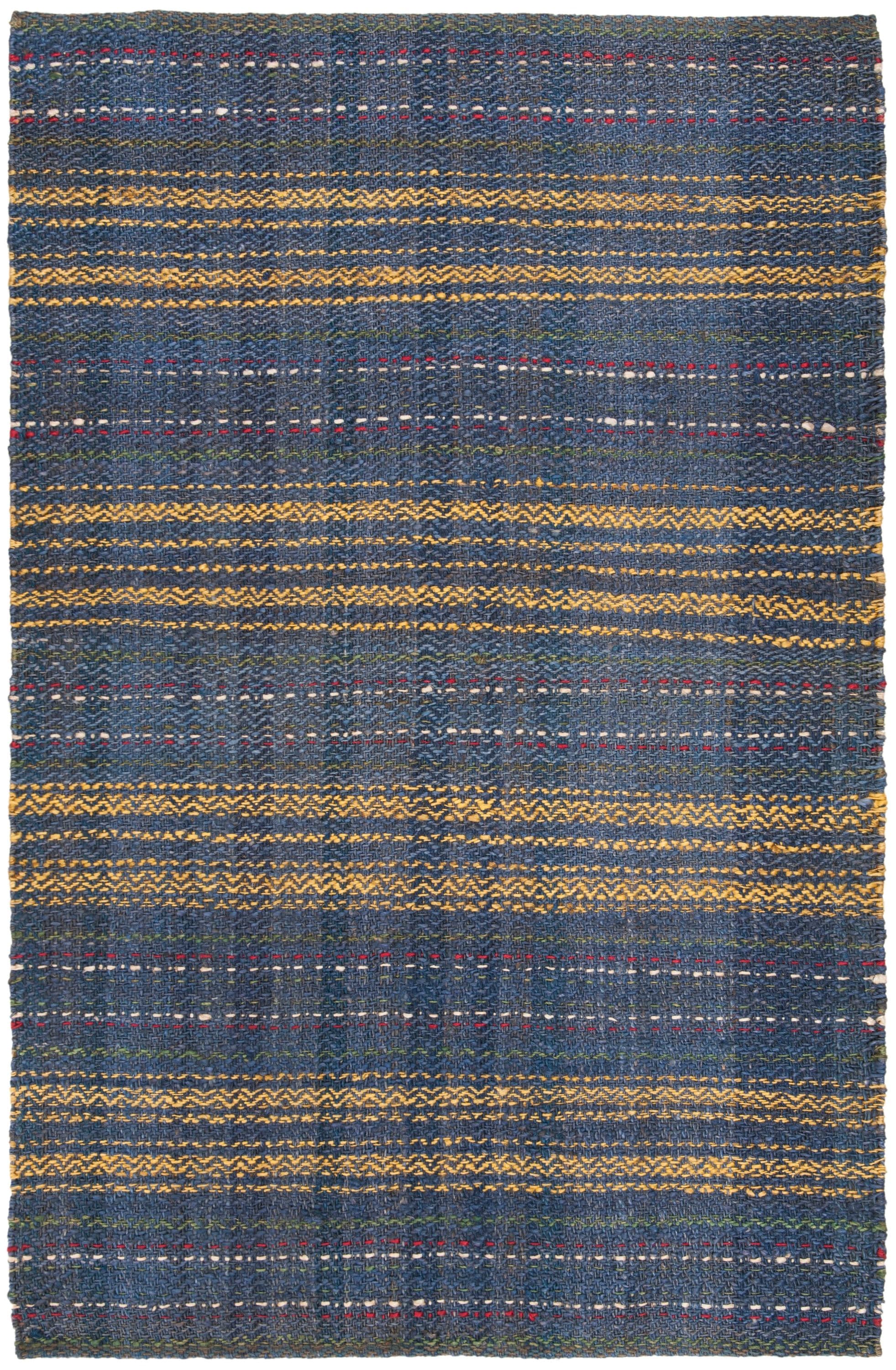 Safavieh NF202M-5 Natural Fiber Salem 5 x 8 (ft) Jute Blue/Gold Rectangular Indoor Stripe Farmhouse/Cottage Area rug