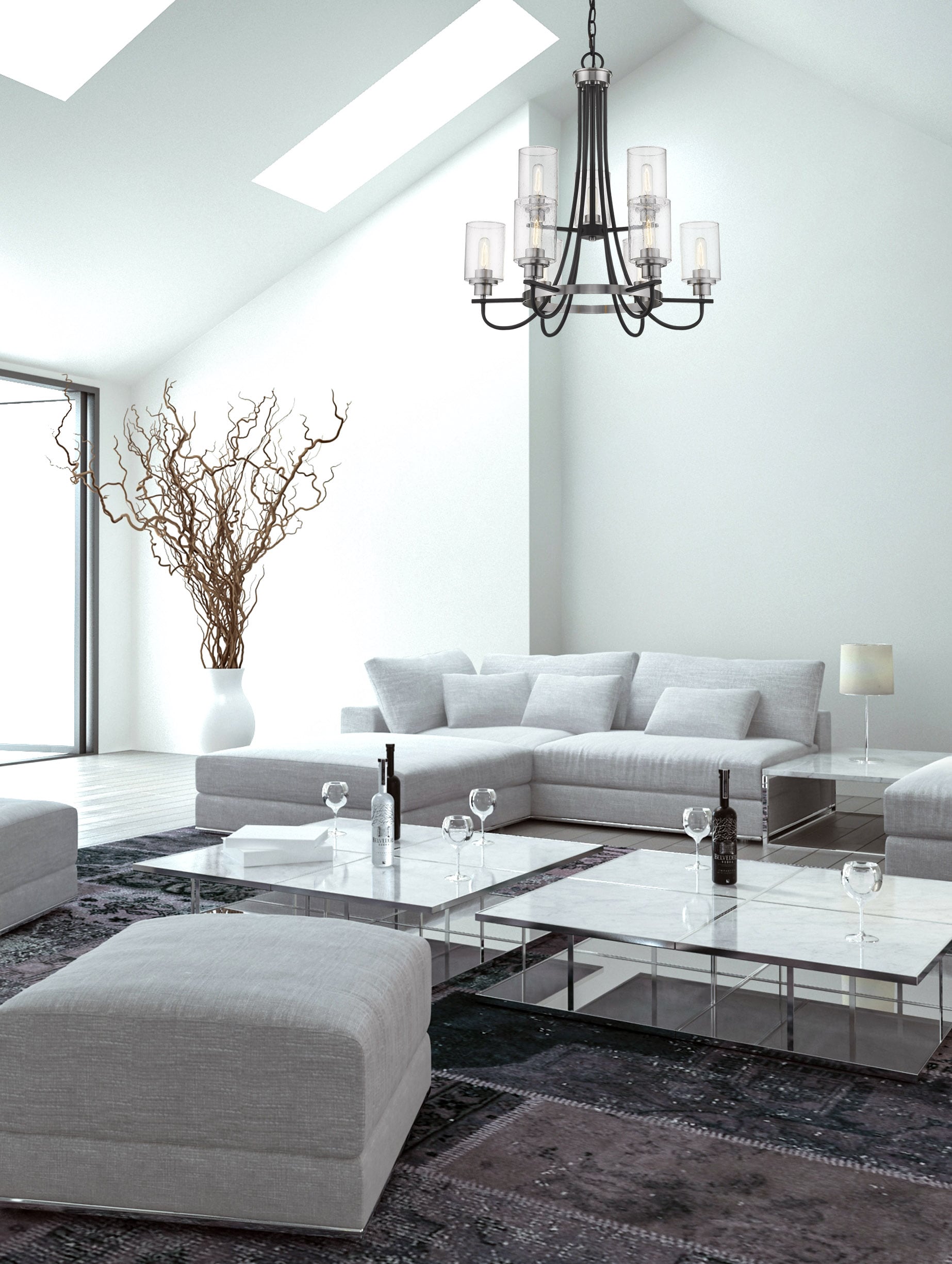 Clifton Matte Black and Brushed Nickel 9-Light Chandelier