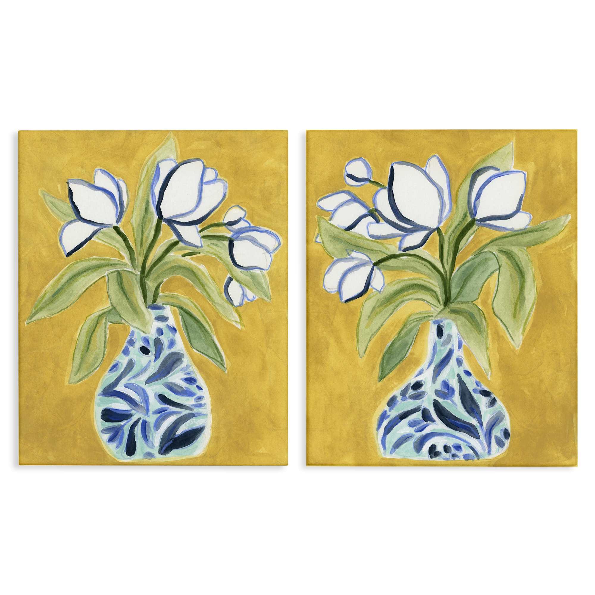 Stupell Industries B2-769-CN-2PC-16X20 Tulip Vases on Yellow 2pc Canvas Set design by June Erica Vess