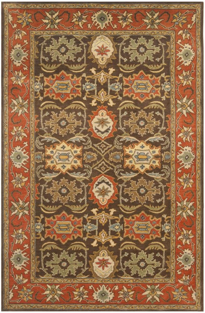 Safavieh HG734B-6 Heritage Peshwar 6 x 9 (ft) Tufted Wool Chocolate/Tangerine Rectangular Indoor Floral/Botanical Oriental Area rug