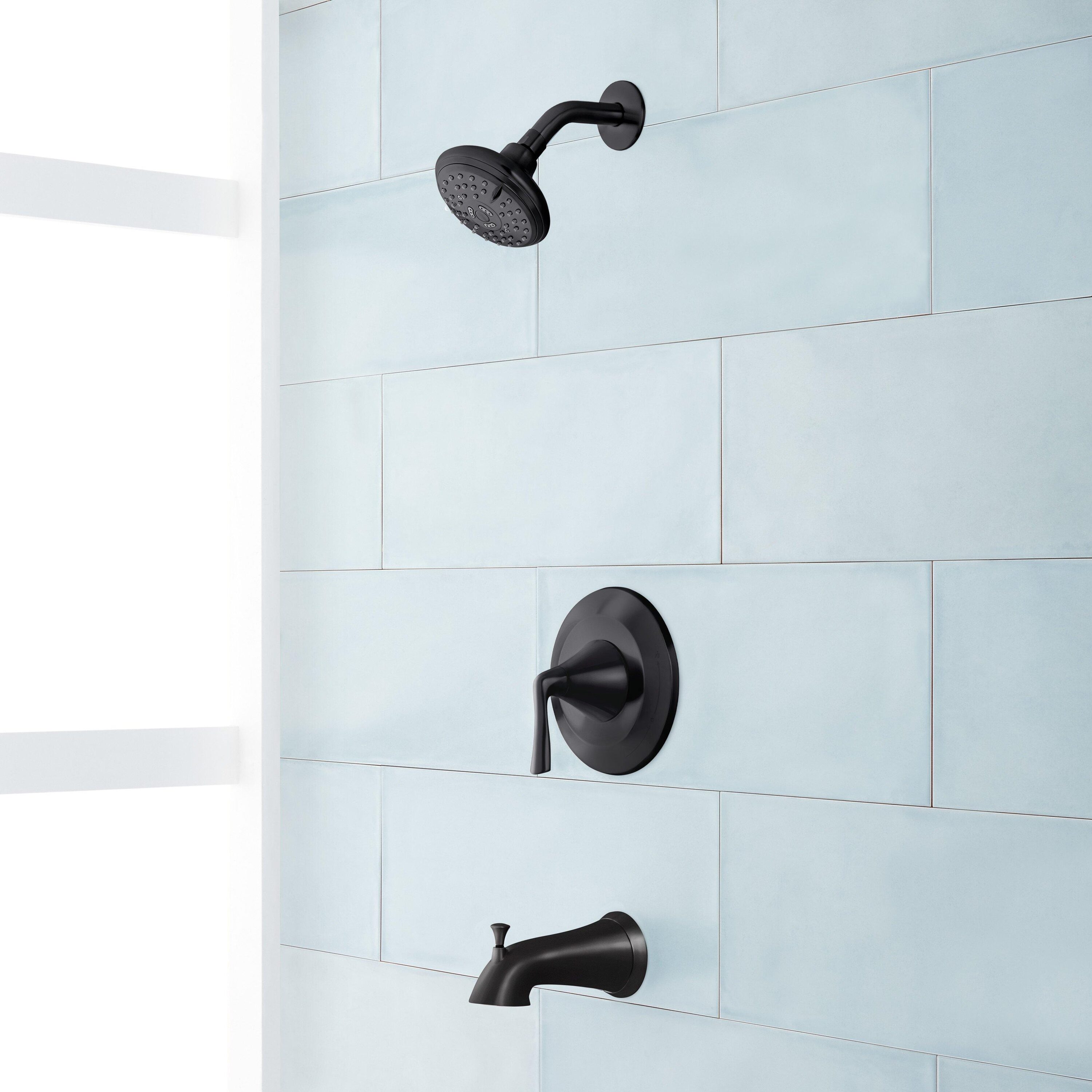 Signature Hardware 479682 Matte Black 1-handle Multi-function 4.625-Inches Round Bathtub and shower Faucet with Valve