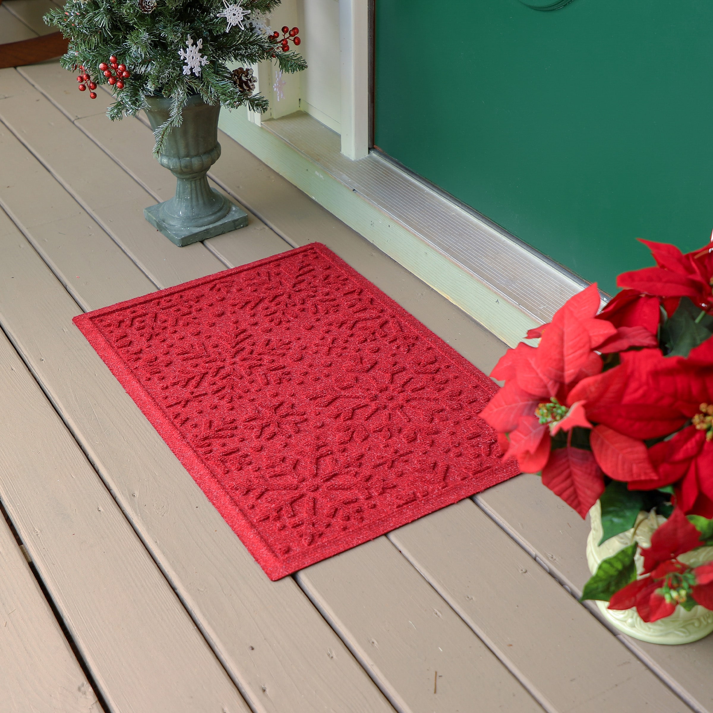 Bungalow Flooring Solid Red Rectangular Indoor or Outdoor