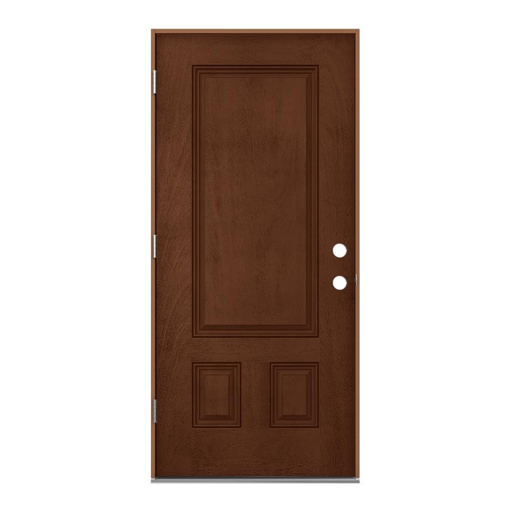 JELD-WEN LOWOLJW231600025 36-in x 80-in x 4-9/16-in Fiberglass No glass Right-hand outswing Dark Chocolate Stained Prehung Front Door Insulating core