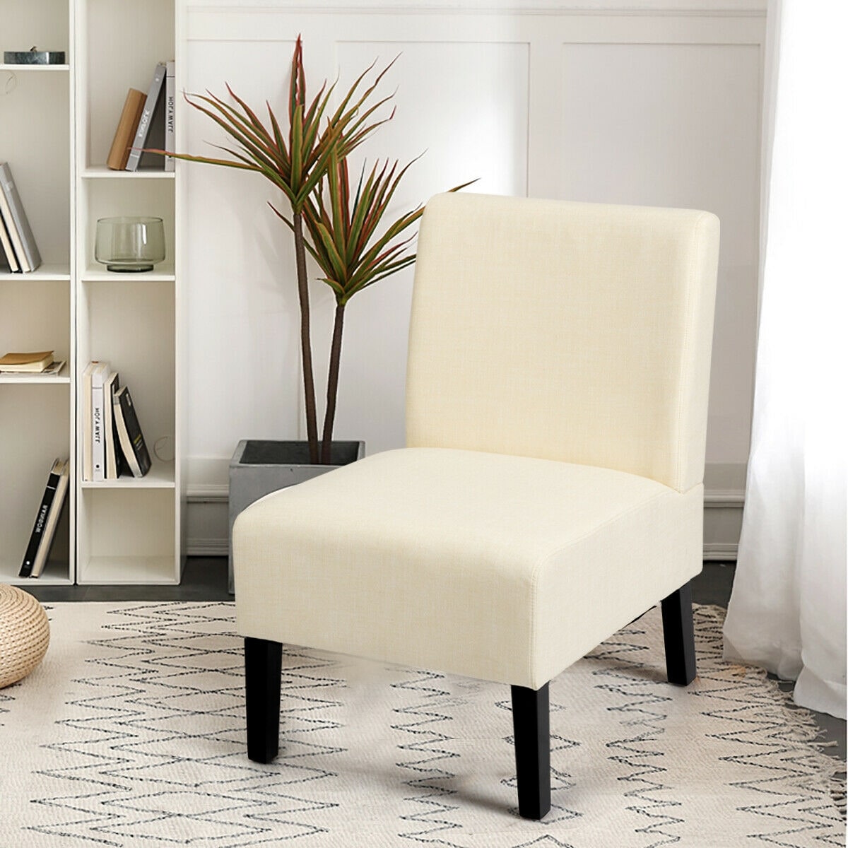 beige armless accent chair