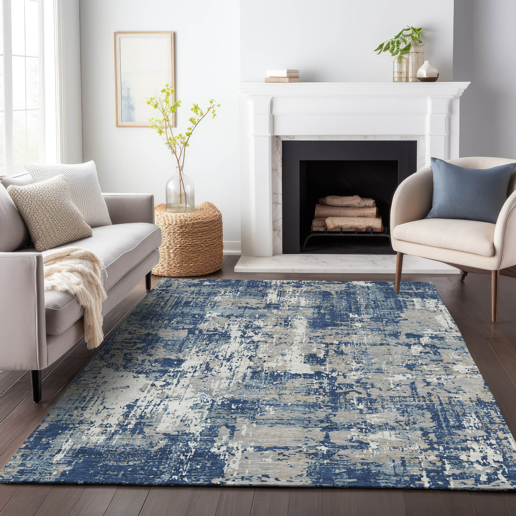 Addison Rugs ACN1008NA3X5 Chantille ACN1008NA 3 x 5 (ft) Polyester Navy Rectangular Indoor/Outdoor Geometric Machine washable Area rug