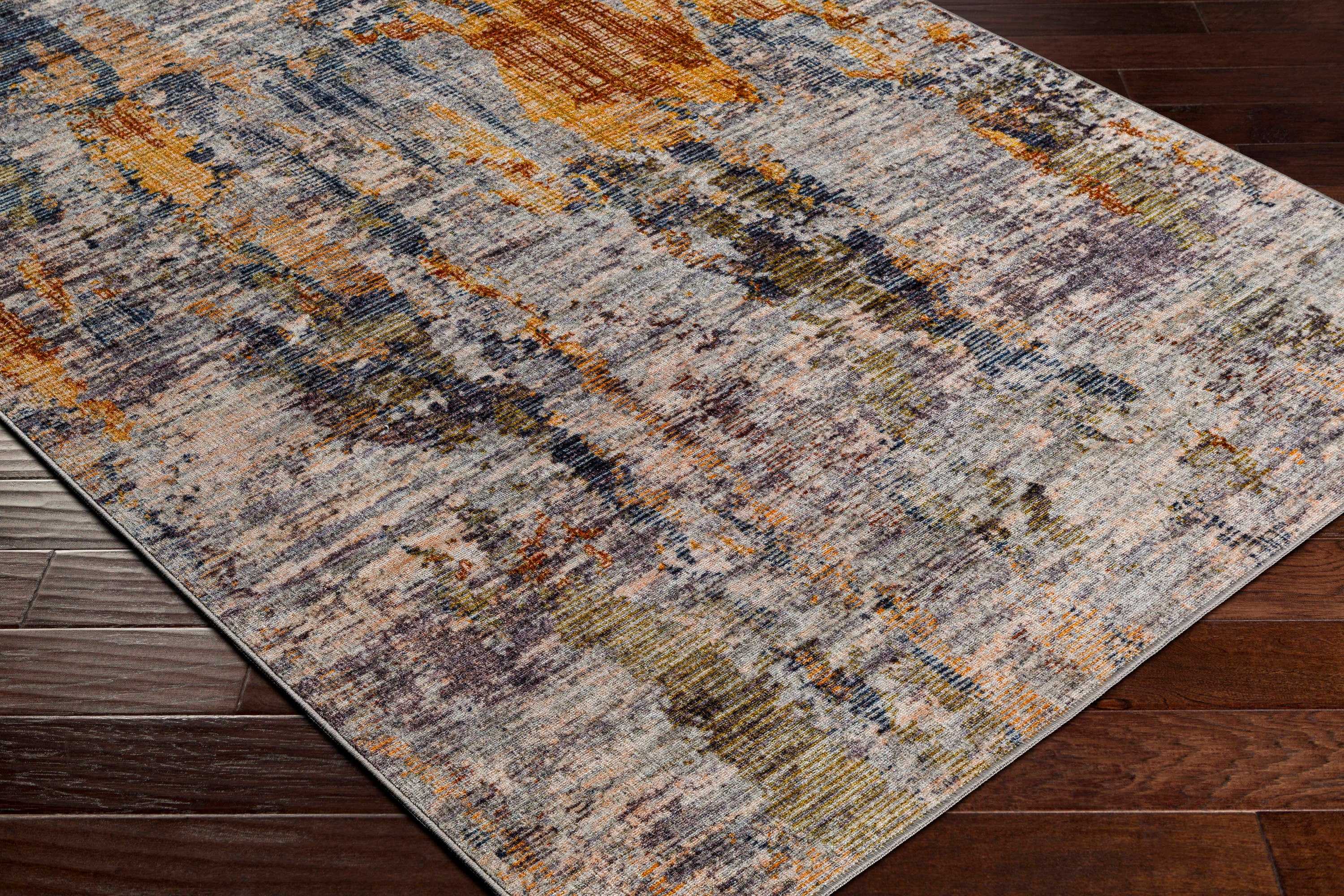 Gray Abstract Synthetic Reversible Washable Rug 2'7" x 4'