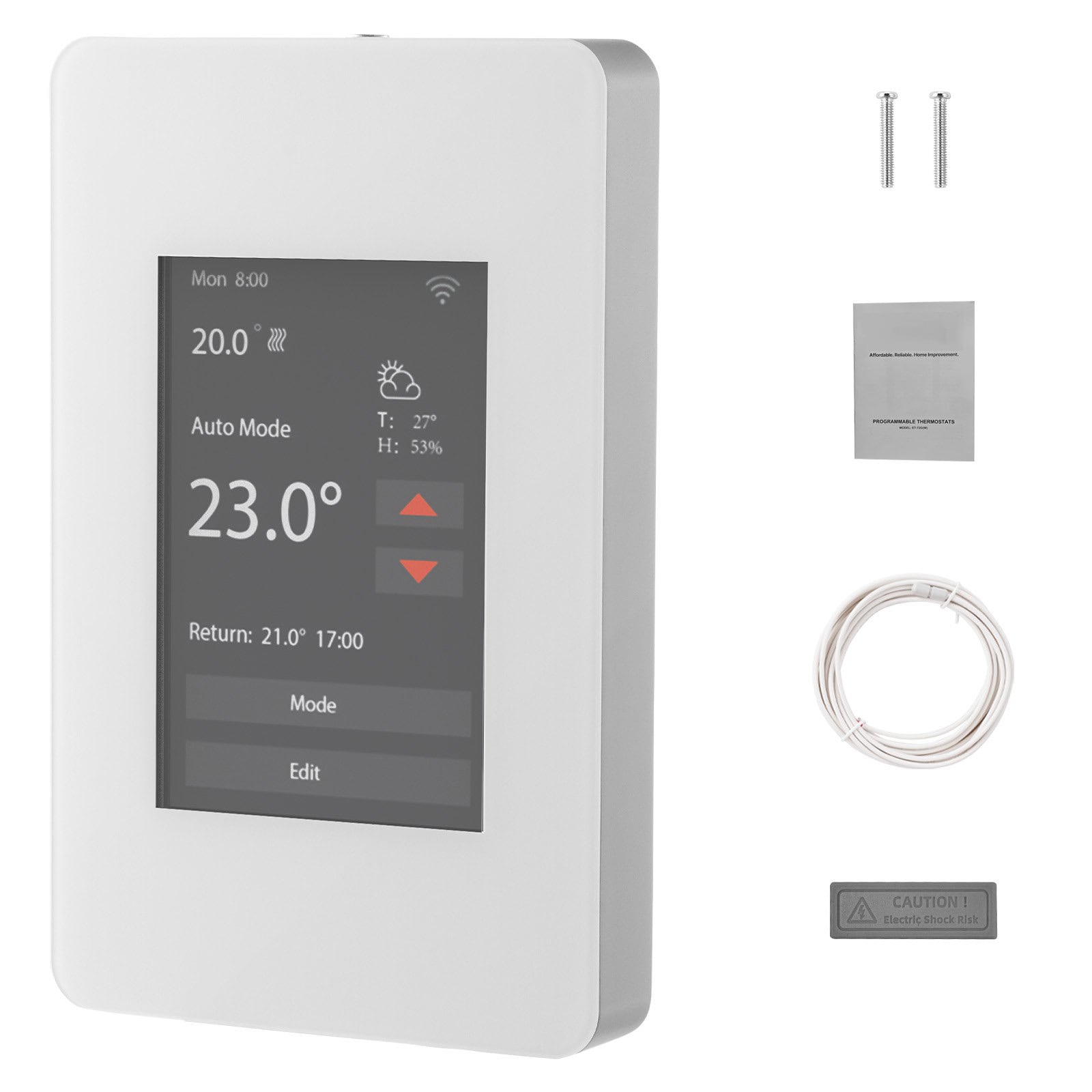 Mecale 7-Day Programmable Thermostat for Radiant Floor Heating with GFCI and Touchscreen - Gray White