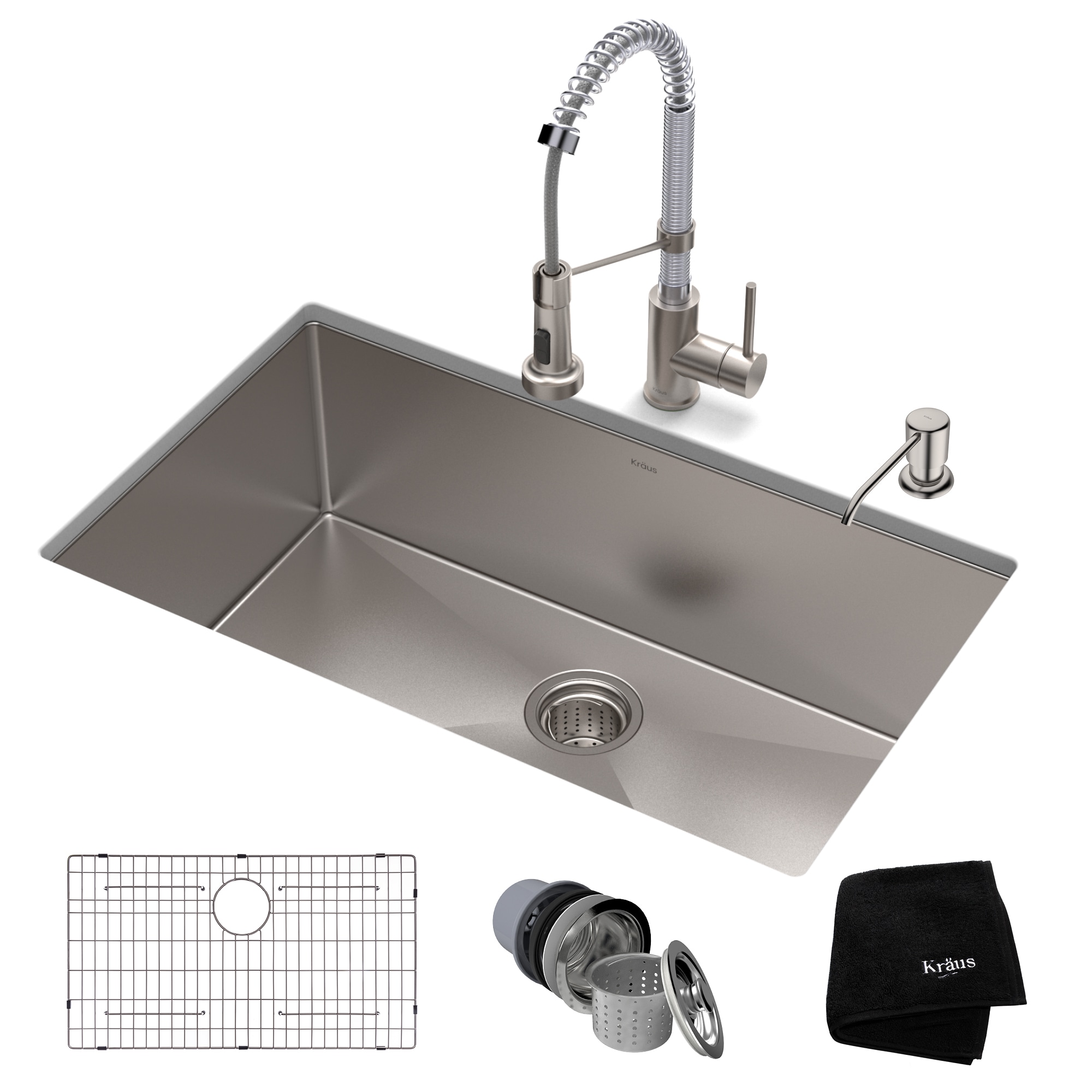 Kraus KHU10030161053SSCH Standart PRO#8482 Undermount 30-in x 18-in Stainless steel Single bowl 16 -Gauge Kitchen Sink All-in-One Kit