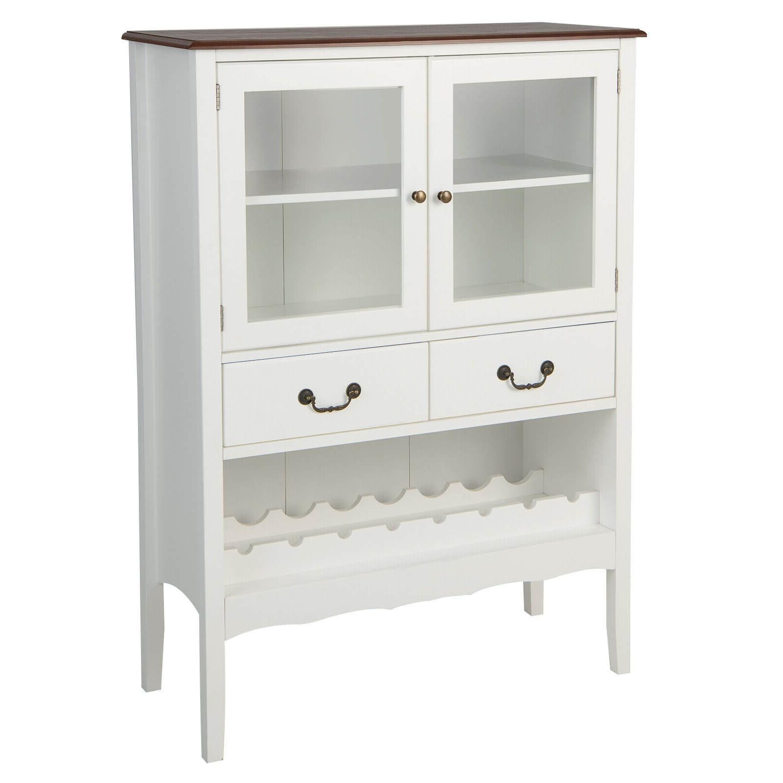 Fenbeli Buffet Sideboard Cabinet with Wine Rack Glass Doors and Adjustable Shelf