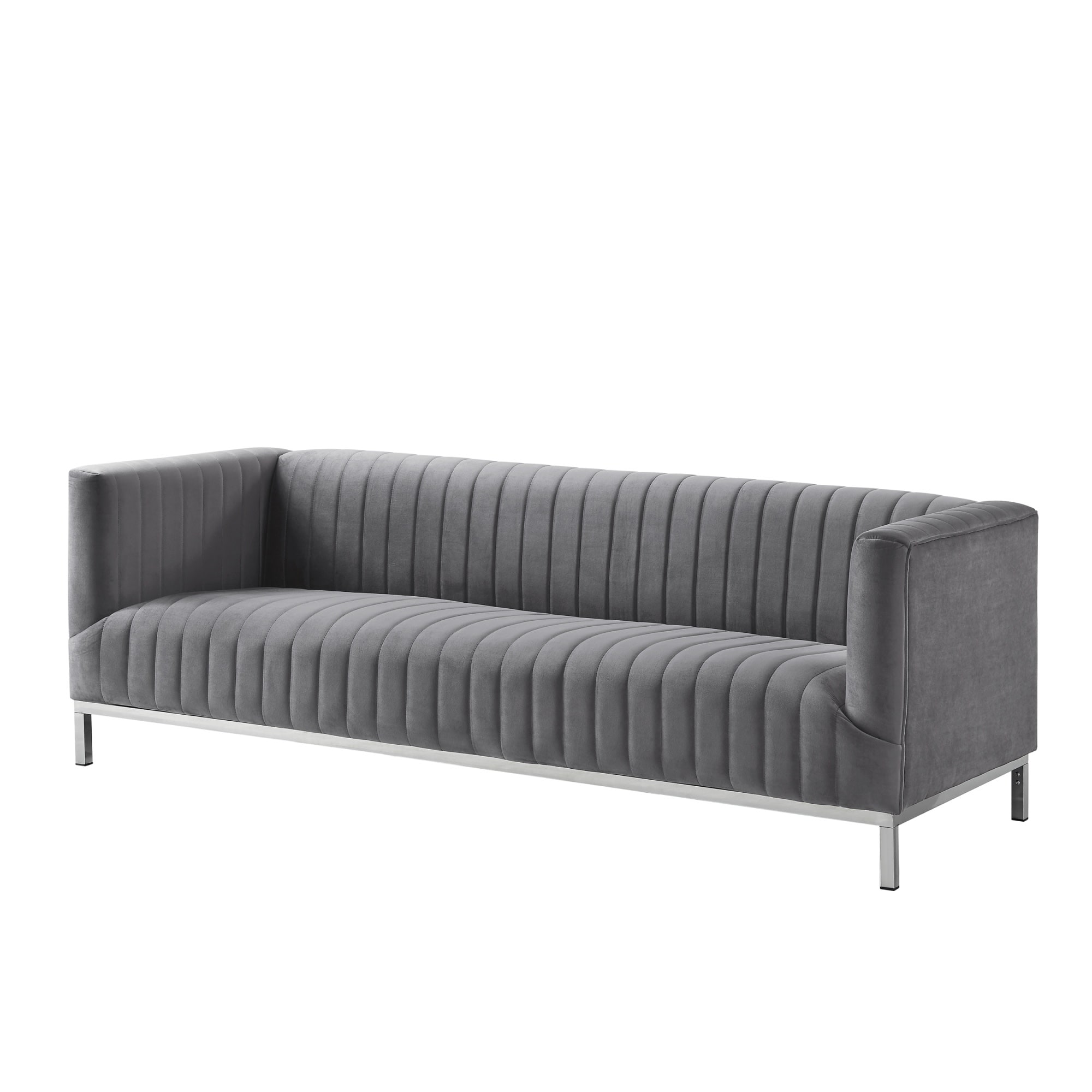 Inspired Home SA65-02GR-LS Daniel 85.4-Inches Glam Grey/Chrome Velvet 3 -seater Sofa