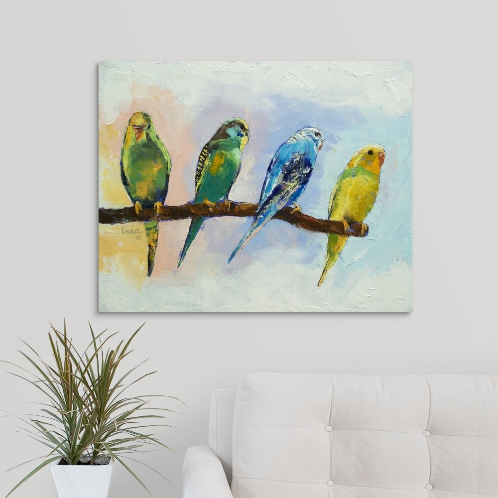 GreatBigCanvas Four Parakeets Michael Creese 24-in H x 30-in W Abstract ...