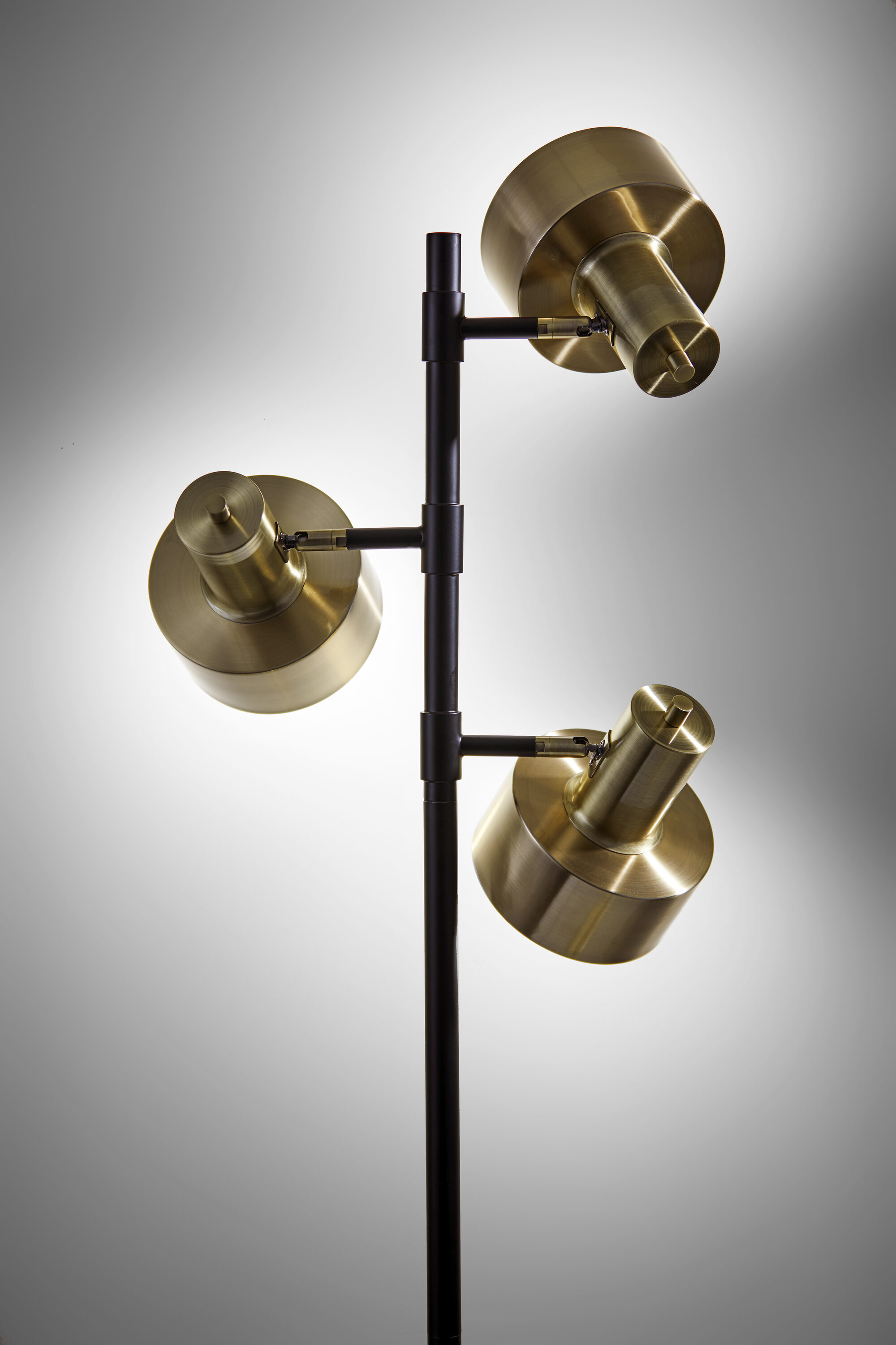 Arcadian Adjustable Triple-Arc Matte Black & Brass Floor Lamp