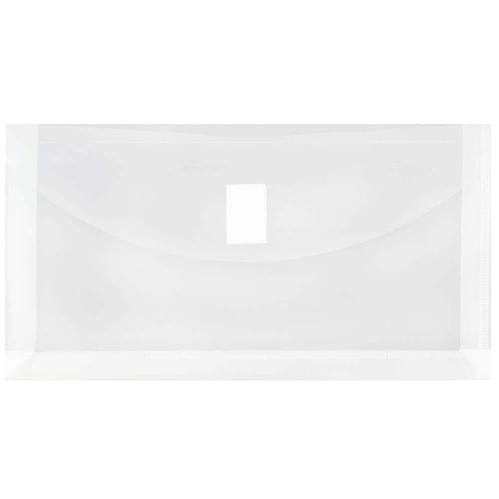 Jam Paper Plastic 3 Hole Punch Binder Envelopes with Zip Closure - #10 Size (6 x 9 1/2) - Clear - 12/Pack