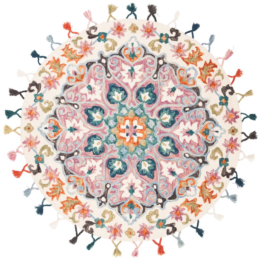Pink Safavieh Novelty Collection NOV576M Handmade Boho Floral Tassel Wool Area Rug 4' x 4' Round Blue 