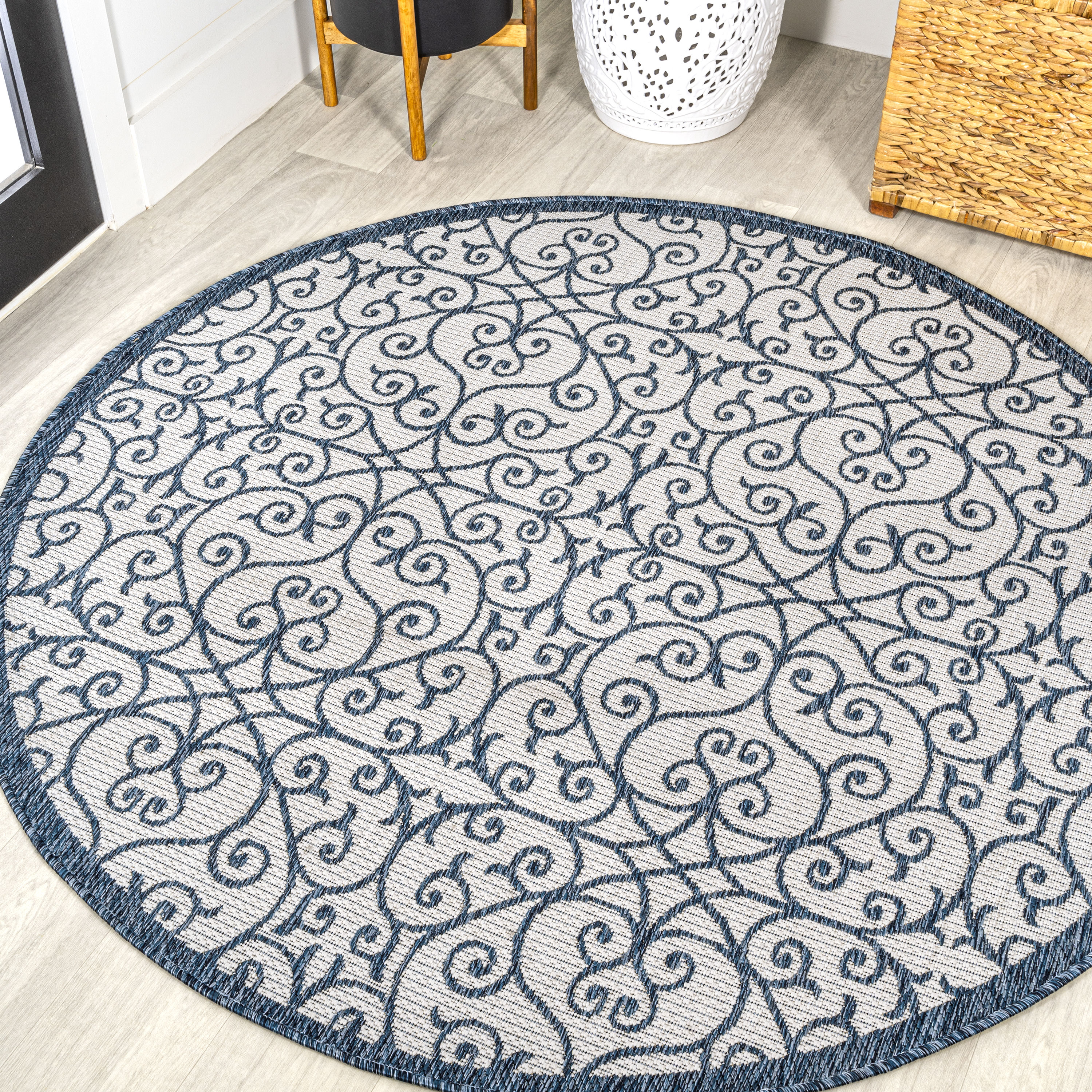 Jonathan Y Madrid Beige/Brown 2 ft. x 10 ft. Vintage Filigree Textured Weave Indoor/Outdoor Runner Rug