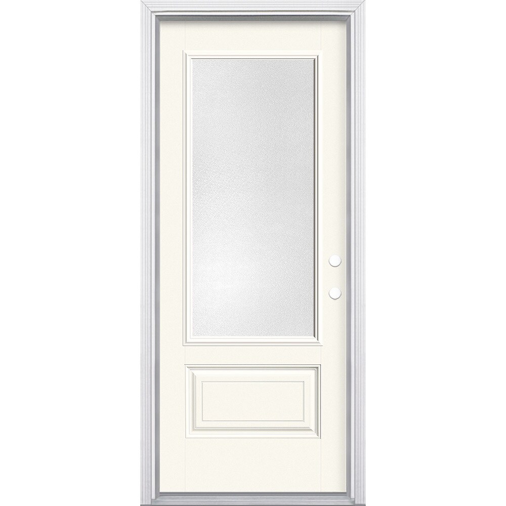 Masonite 628821 32-in x 80-in x 4-9/16-in Fiberglass 3/4 lite Left-hand inswing Modern White Painted Prehung Front Door with Brickmould Insulating core