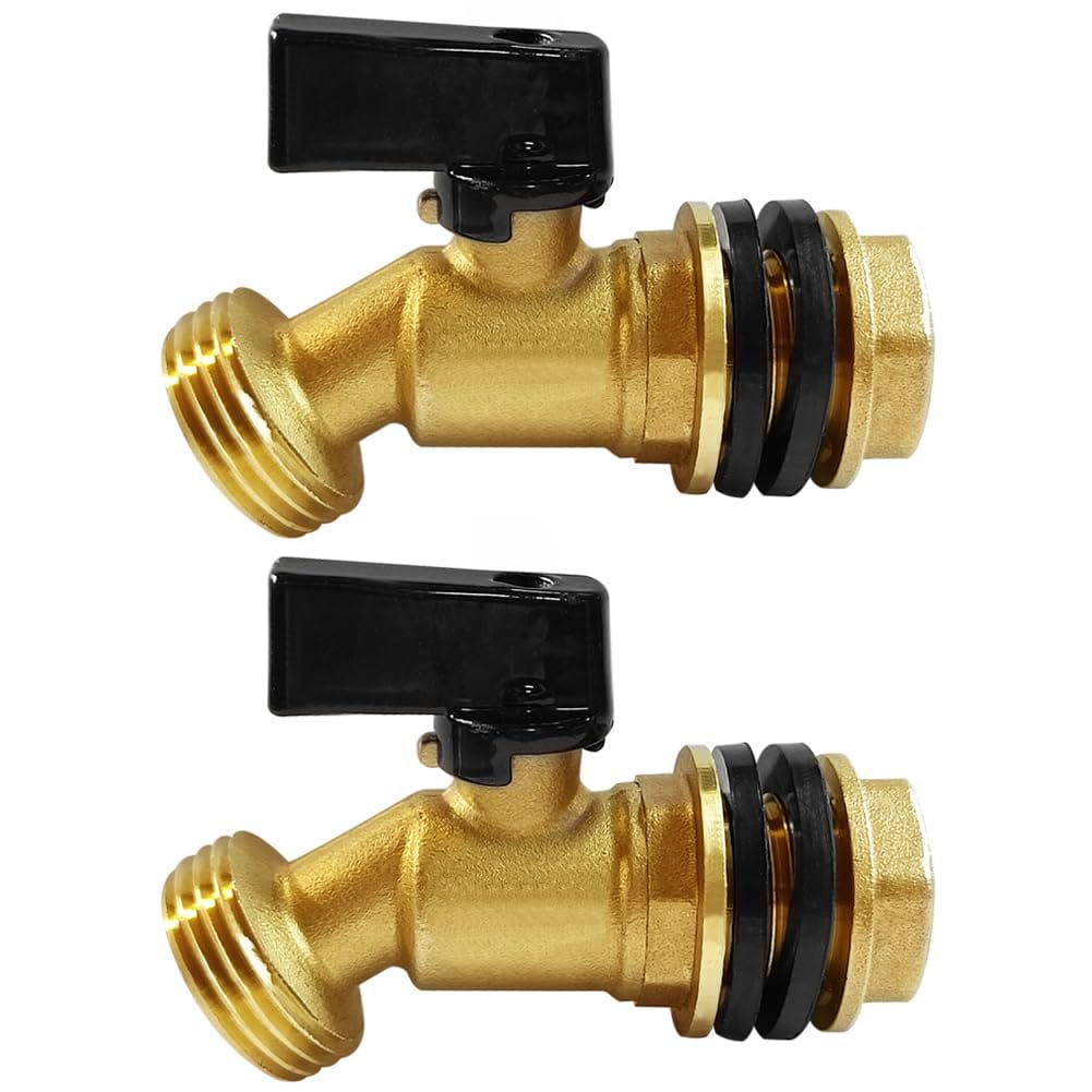 AOIZGMY  Brass Rain Barrel Spigot Faucet Three Quarter Inch Male Thread Large Inlet to GHT Male Thread Outlet Quarter Turn Ball Valve Bulkhead