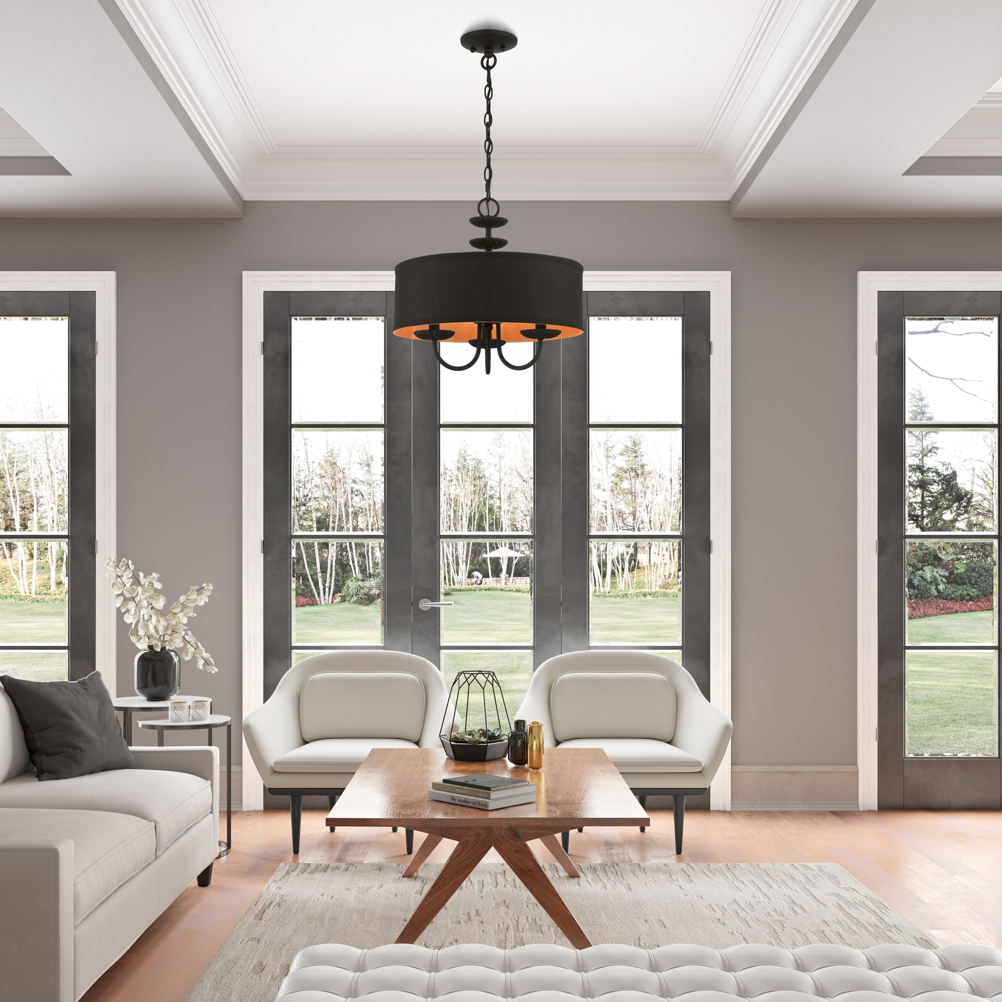 Winchester Mini 3-Light Black Drum Pendant Chandelier