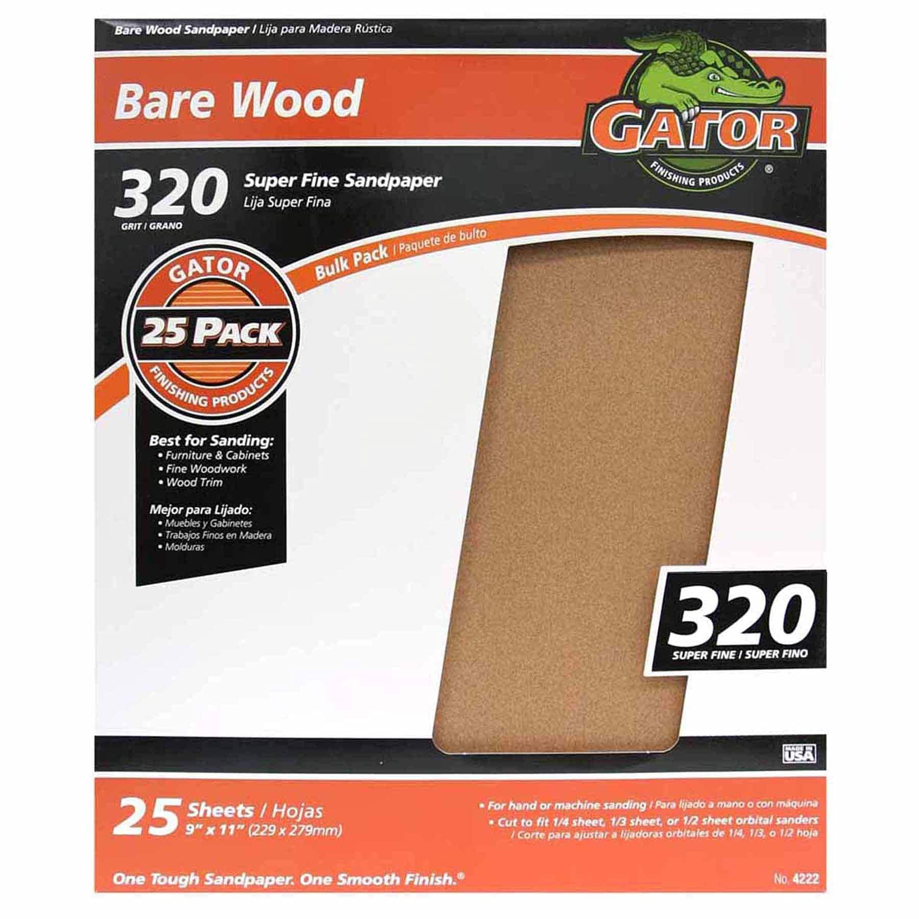 Gator  9 x 11 Bare Wood Sanding Sheets 320 Grit 25 Pack