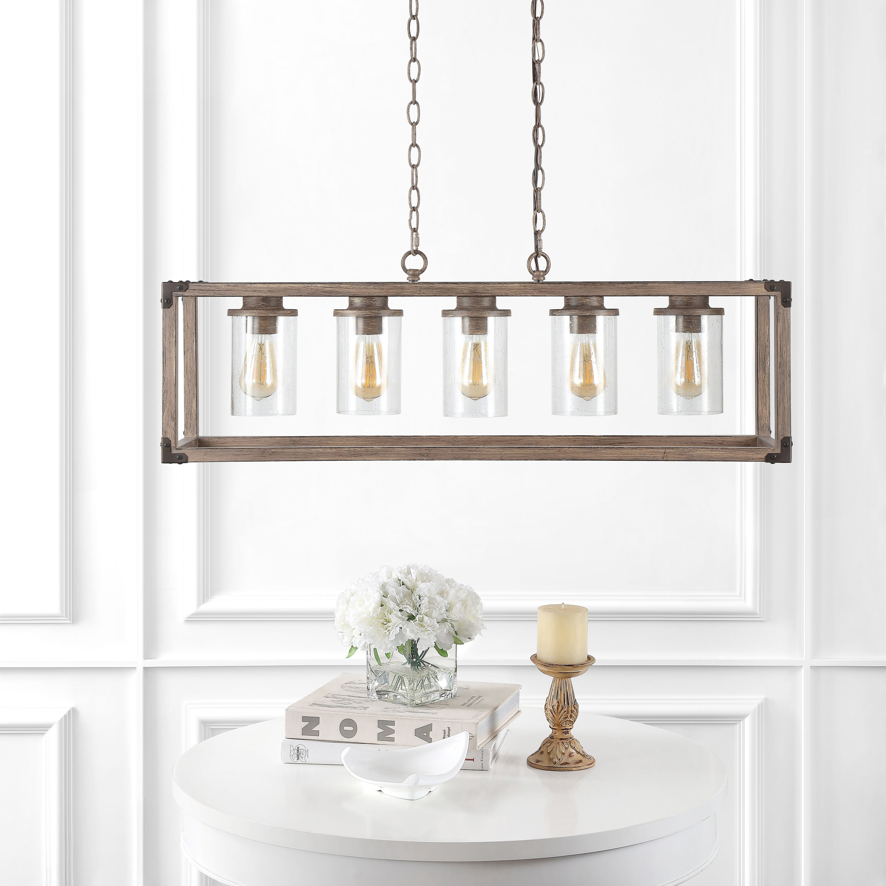 Zeniba 36" Rustic Farmhouse LED Pendant with Seeded Glass - Oil-rubbed Bronze
