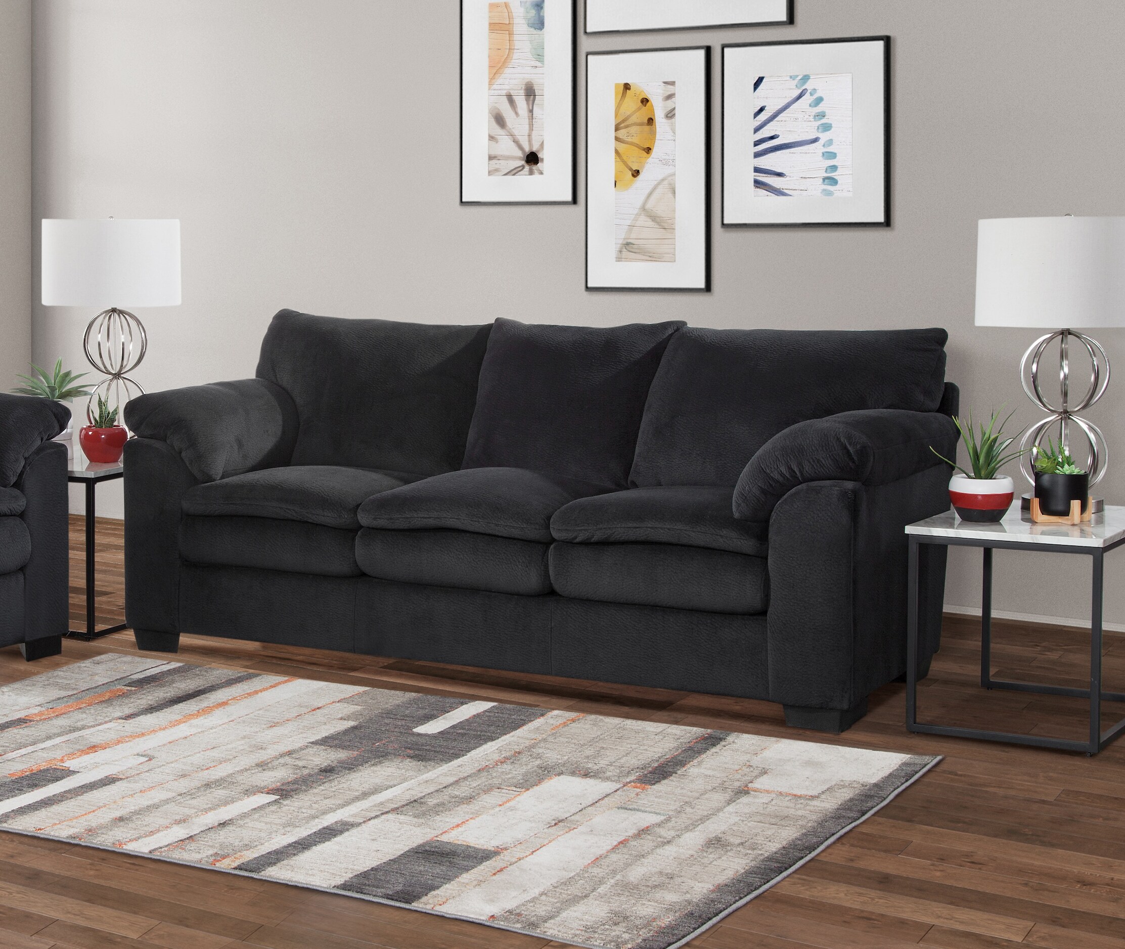 A Furniture Classics 8-010-A452V2 85-in Modern Champion Black Sofa