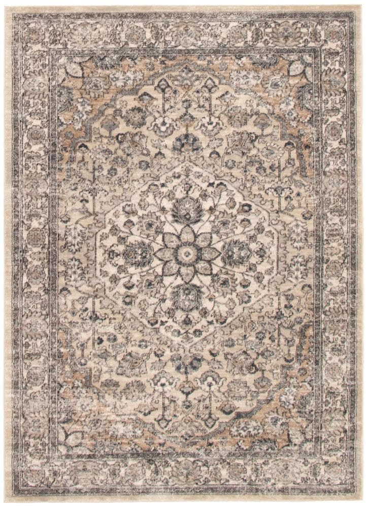 ECARPETGALLERY 324504 Oregon Tabriz 4 x 6 (ft) Loomed Polypropylene Beige Ivory Rectangular Indoor Distressed/Overdyed Vintage Area rug