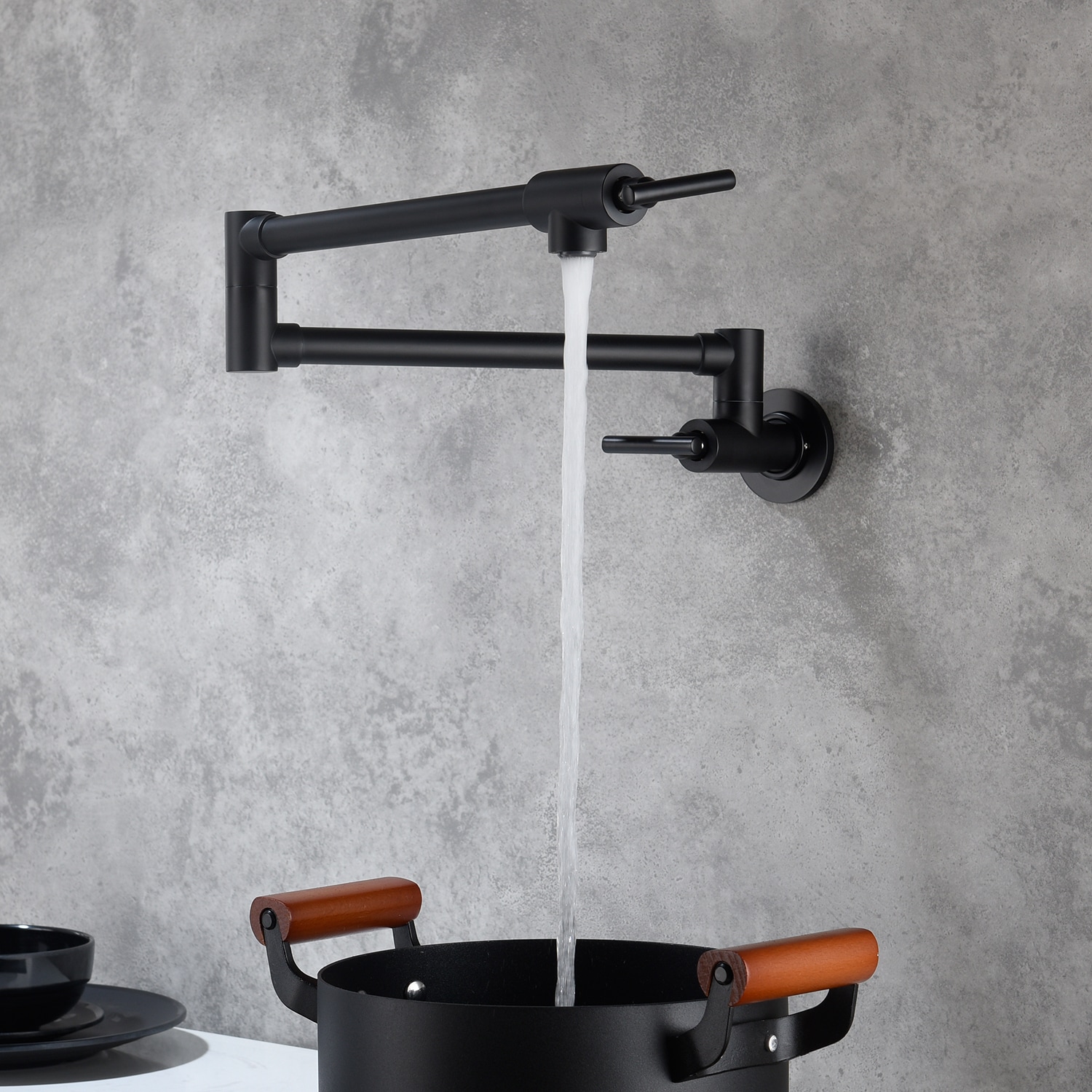 Flynama Matte Black Single Handle Wall Mount Pot Filler Kitchen Faucet Dj Th8046mb At 9001